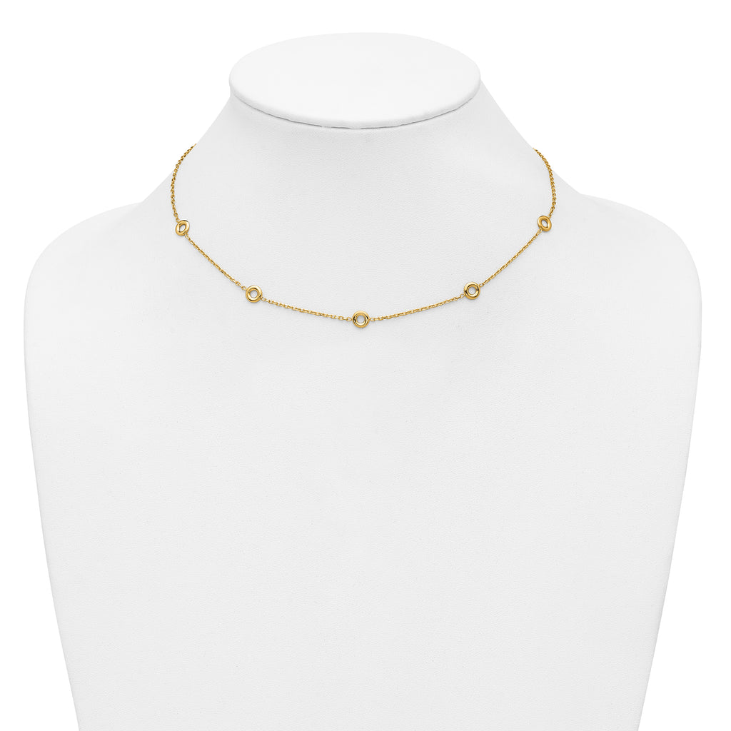 14K Polished Circle Station w/2in Ext. Necklace