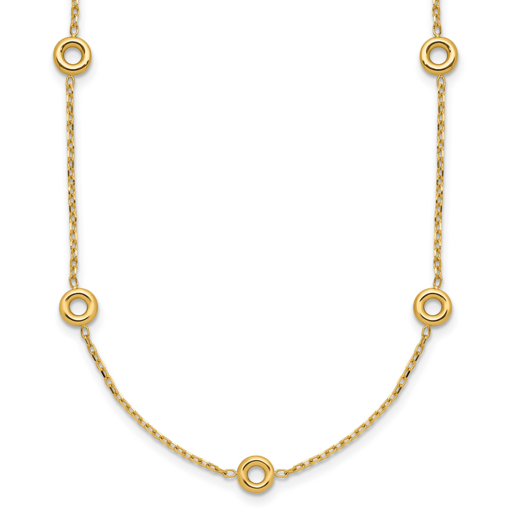14K Polished Circle Station w/2in Ext. Necklace