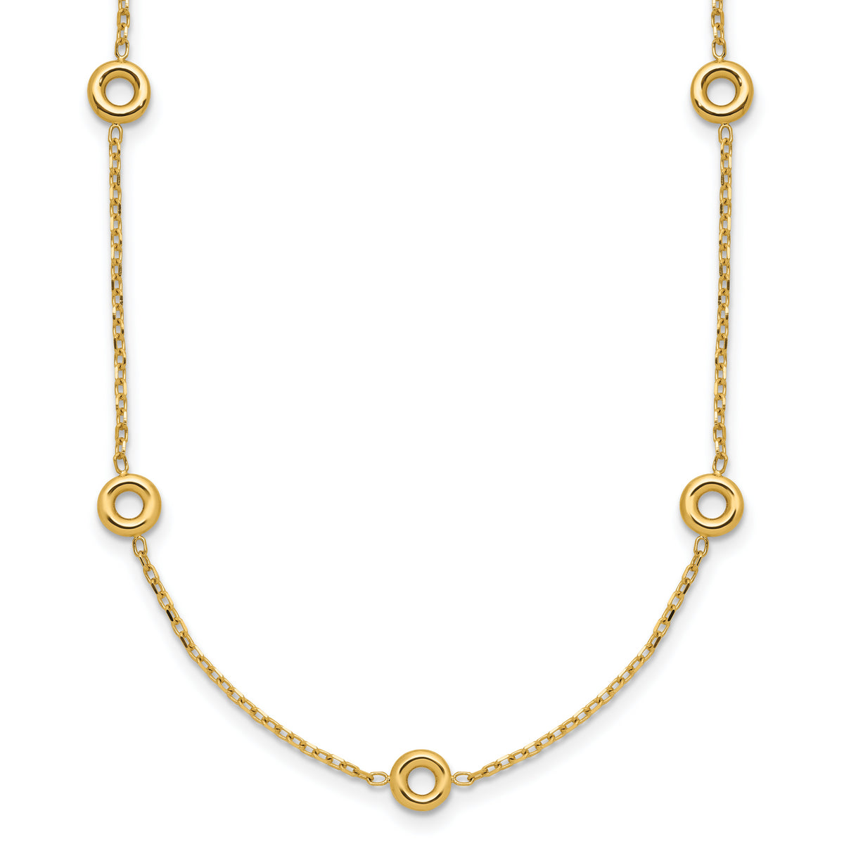 14K Polished Circle Station w/2in Ext. Necklace