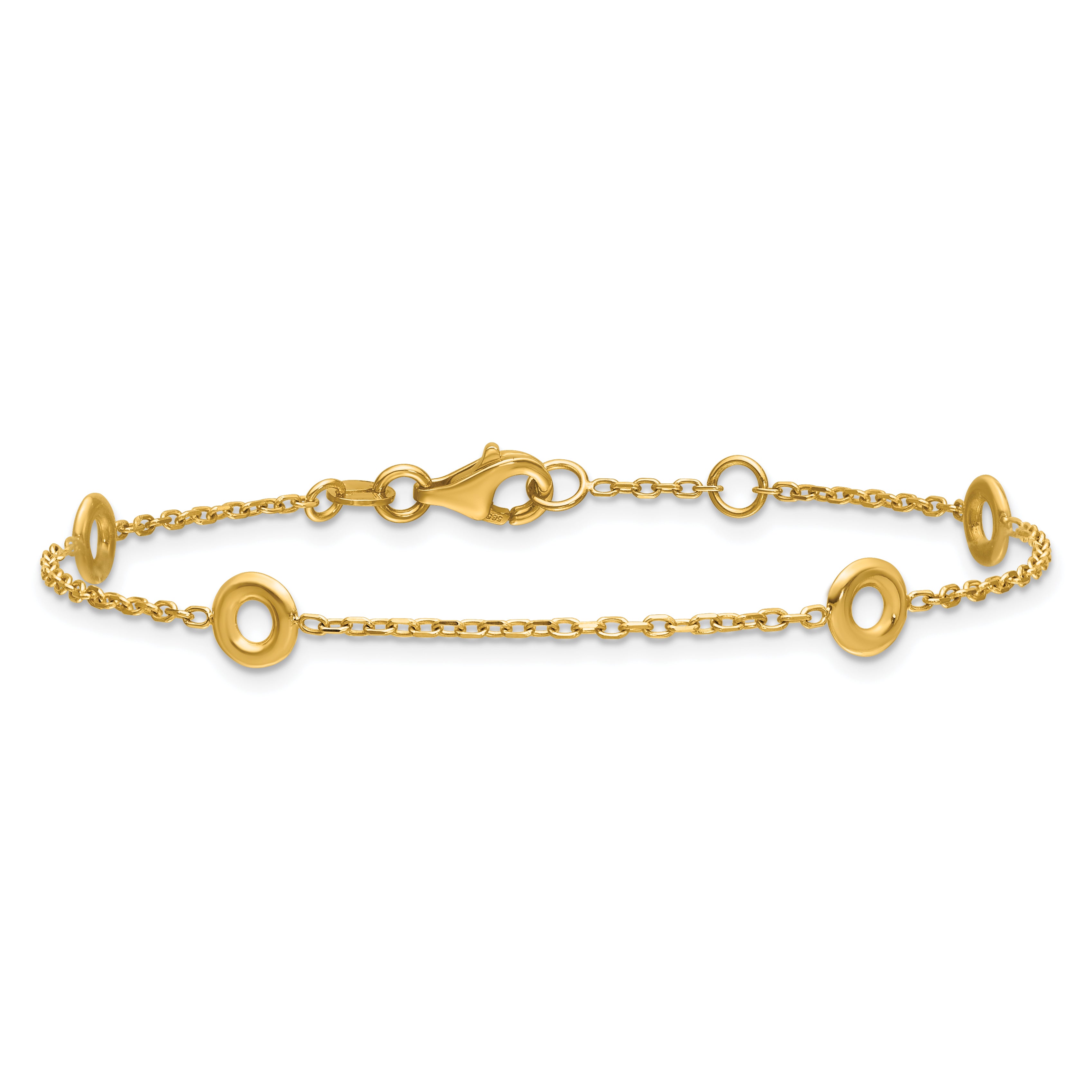 14K Polished Circle Station w/.5in Ext. Bracelet
