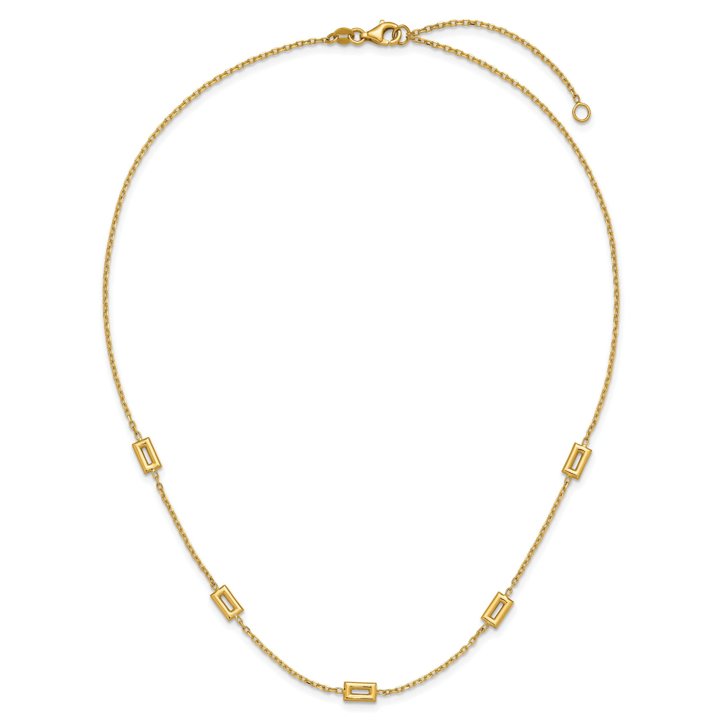 14K Polished Rectangle Station w/2in Ext. Necklace