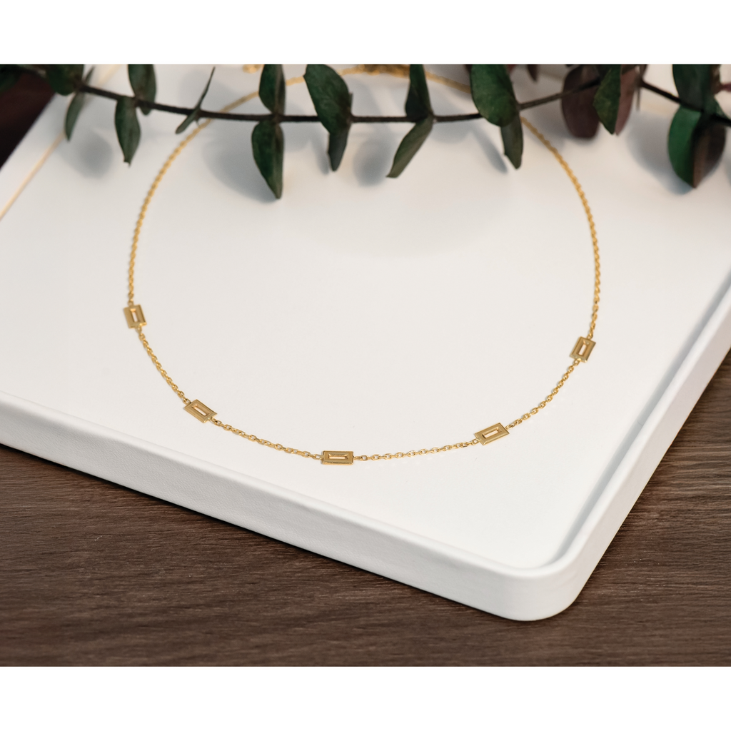 14K Polished Rectangle Station w/2in Ext. Necklace