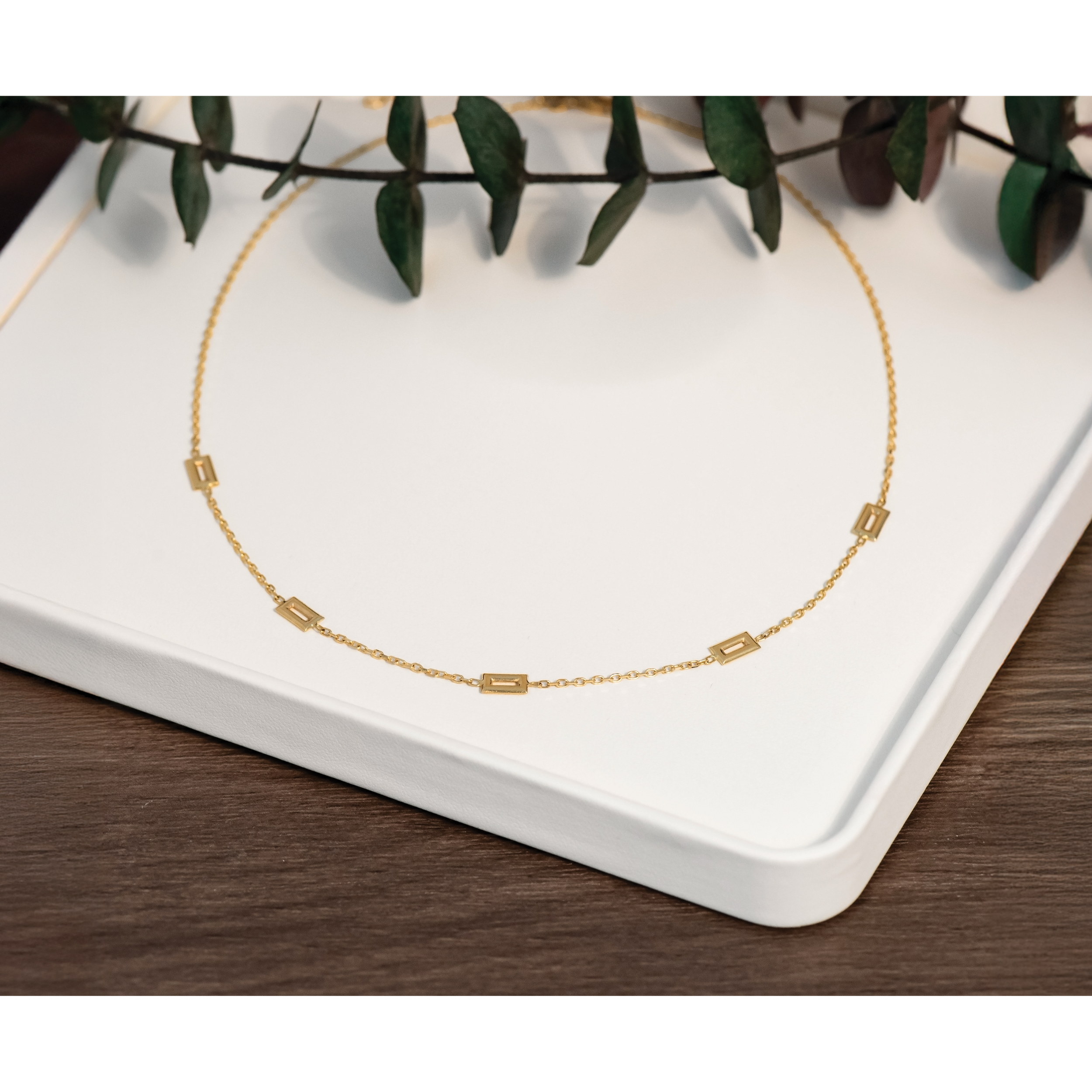 14K Polished Rectangle Station w/2in Ext. Necklace