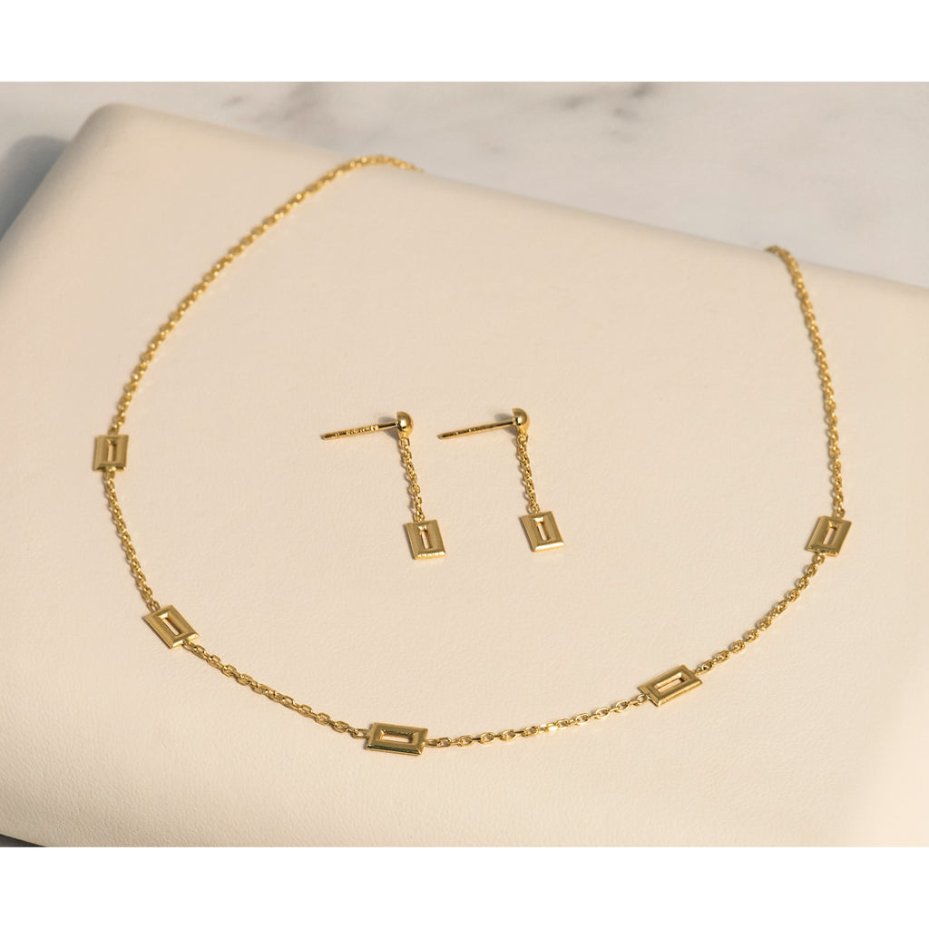 14K Polished Rectangle Station w/2in Ext. Necklace