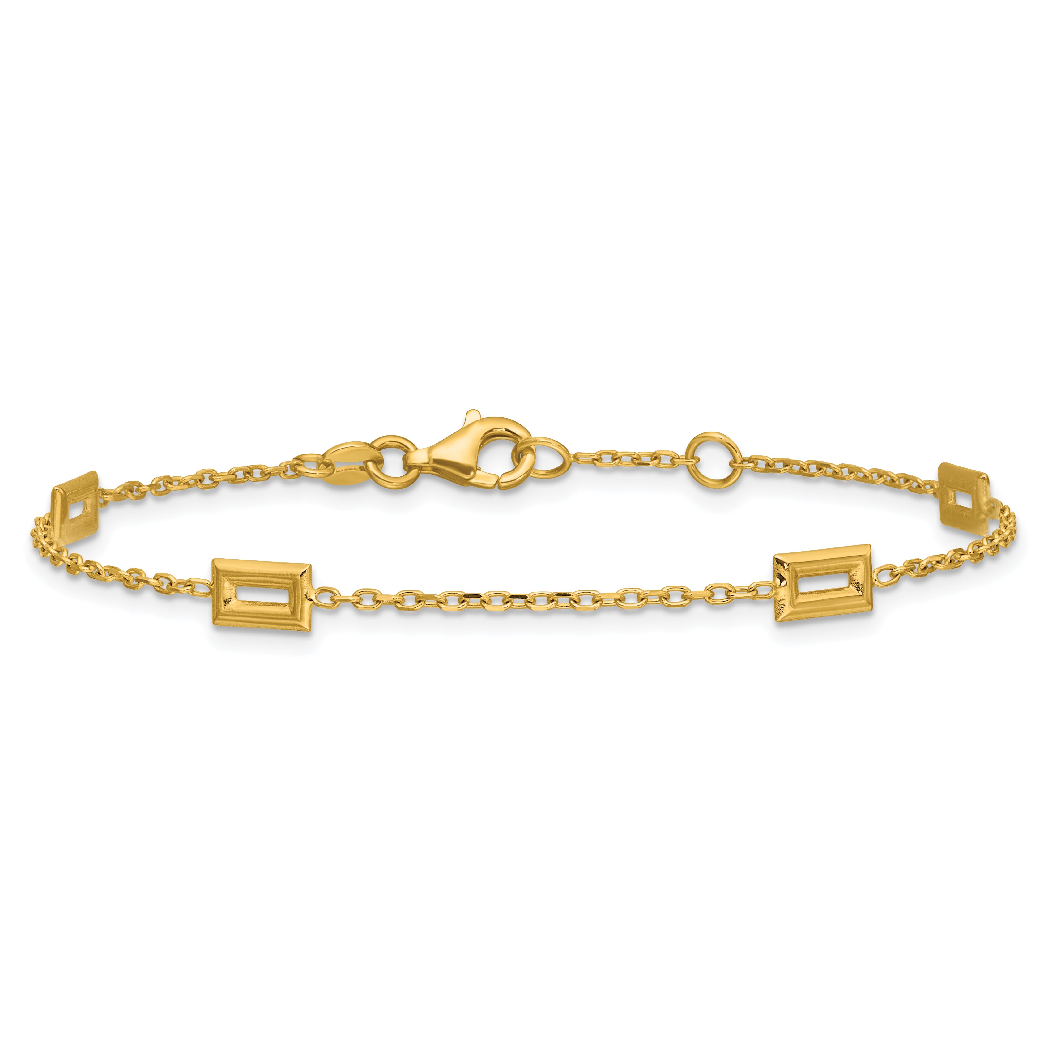 14K Polished Rectangle Station w/.5in Ext. Bracelet