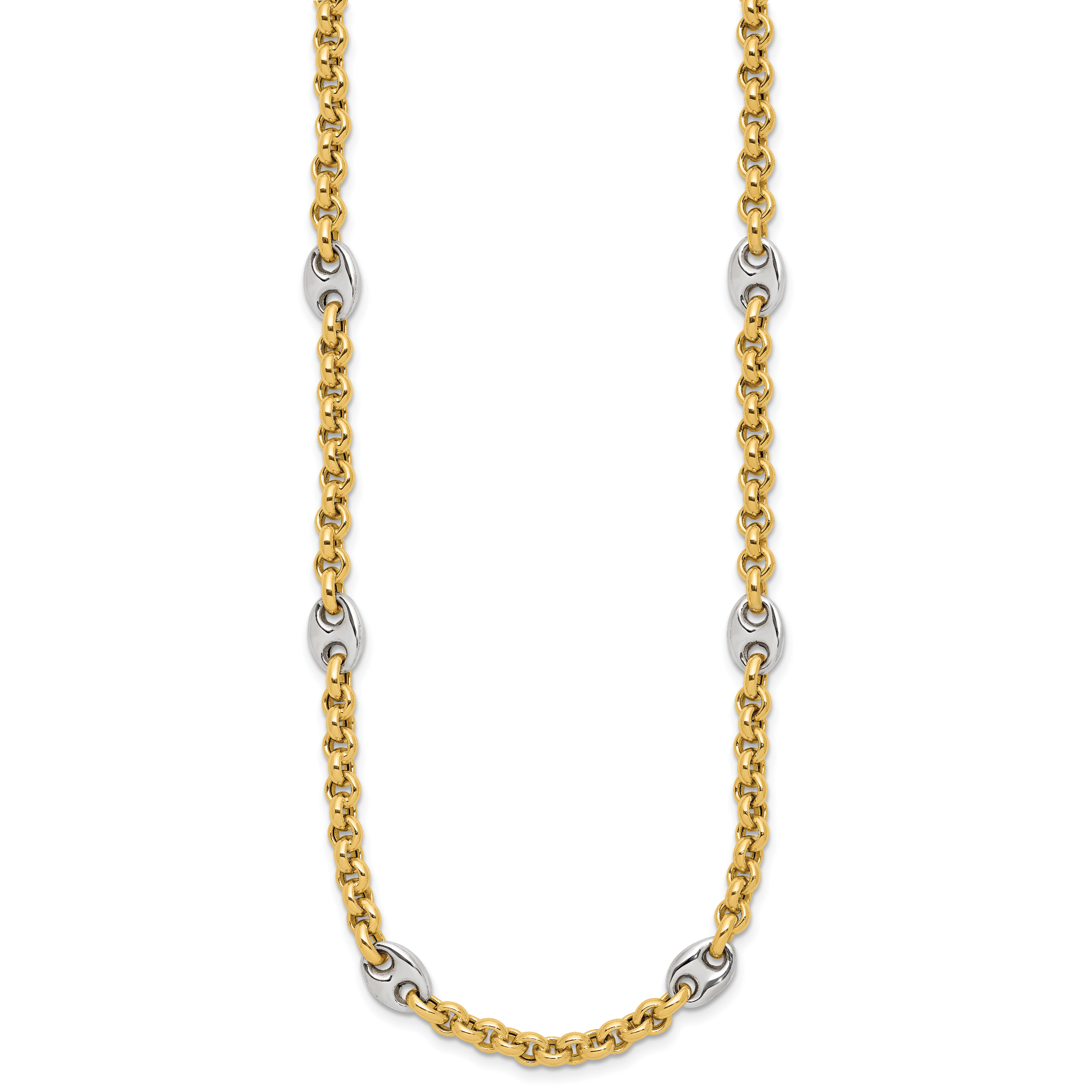 14K Two-tone Polished Fancy Puffed Mariner Link Necklace Secondary image