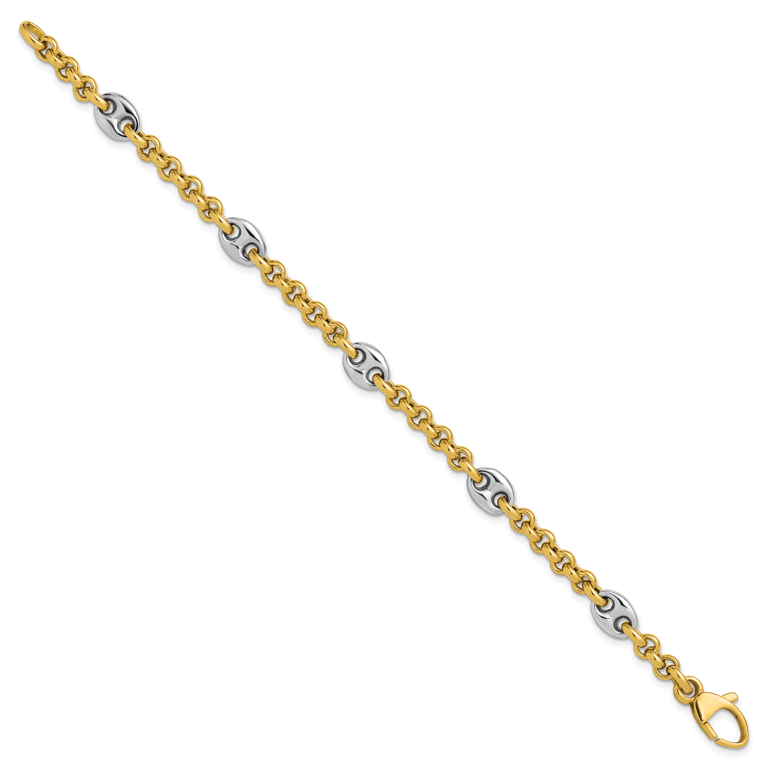 14K Two-tone Polished Fancy Puffed Mariner Link Bracelet Secondary image