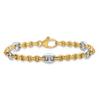 14K Two-tone Polished Fancy Puffed Mariner Link Bracelet
