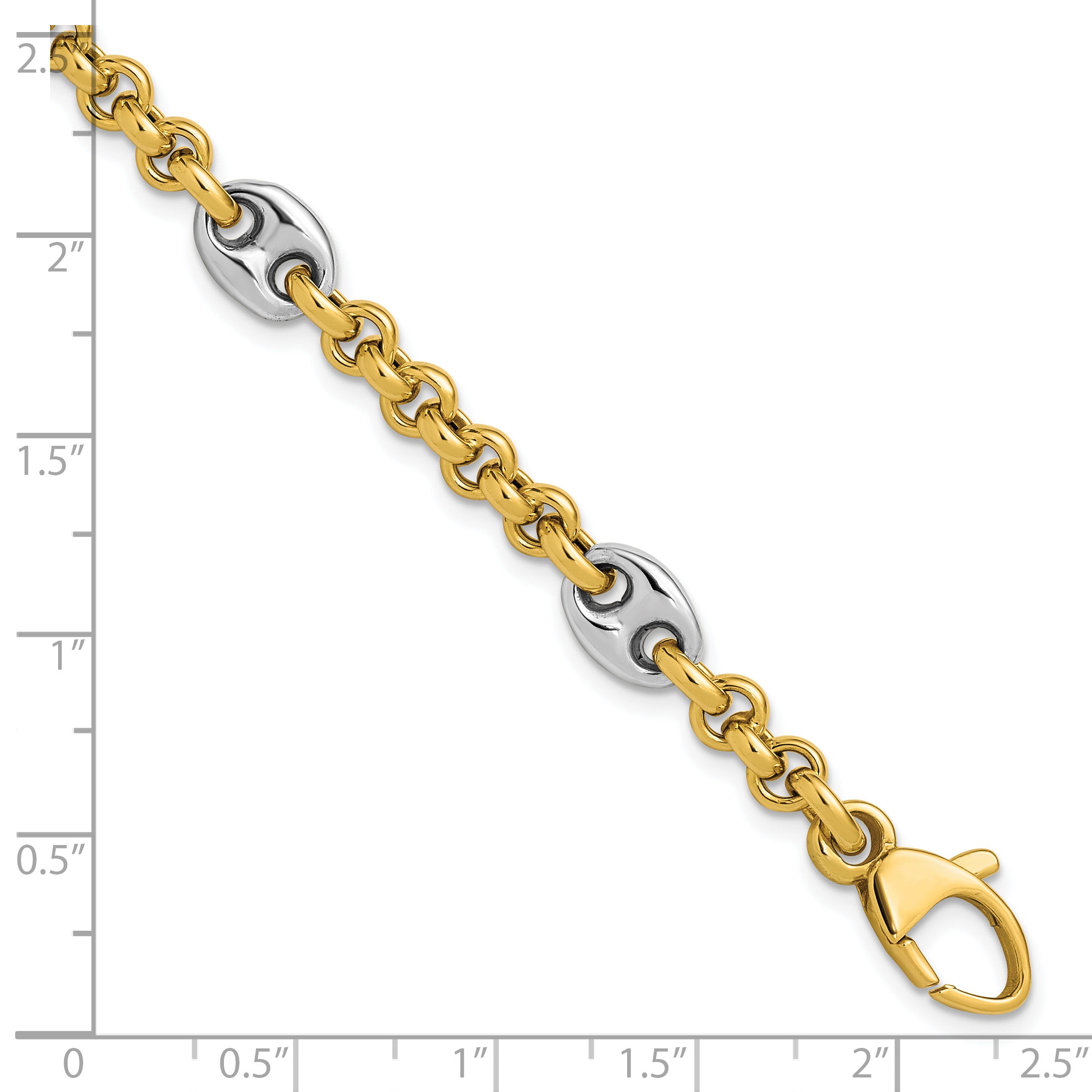 14K Two-tone Polished Fancy Puffed Mariner Link Bracelet