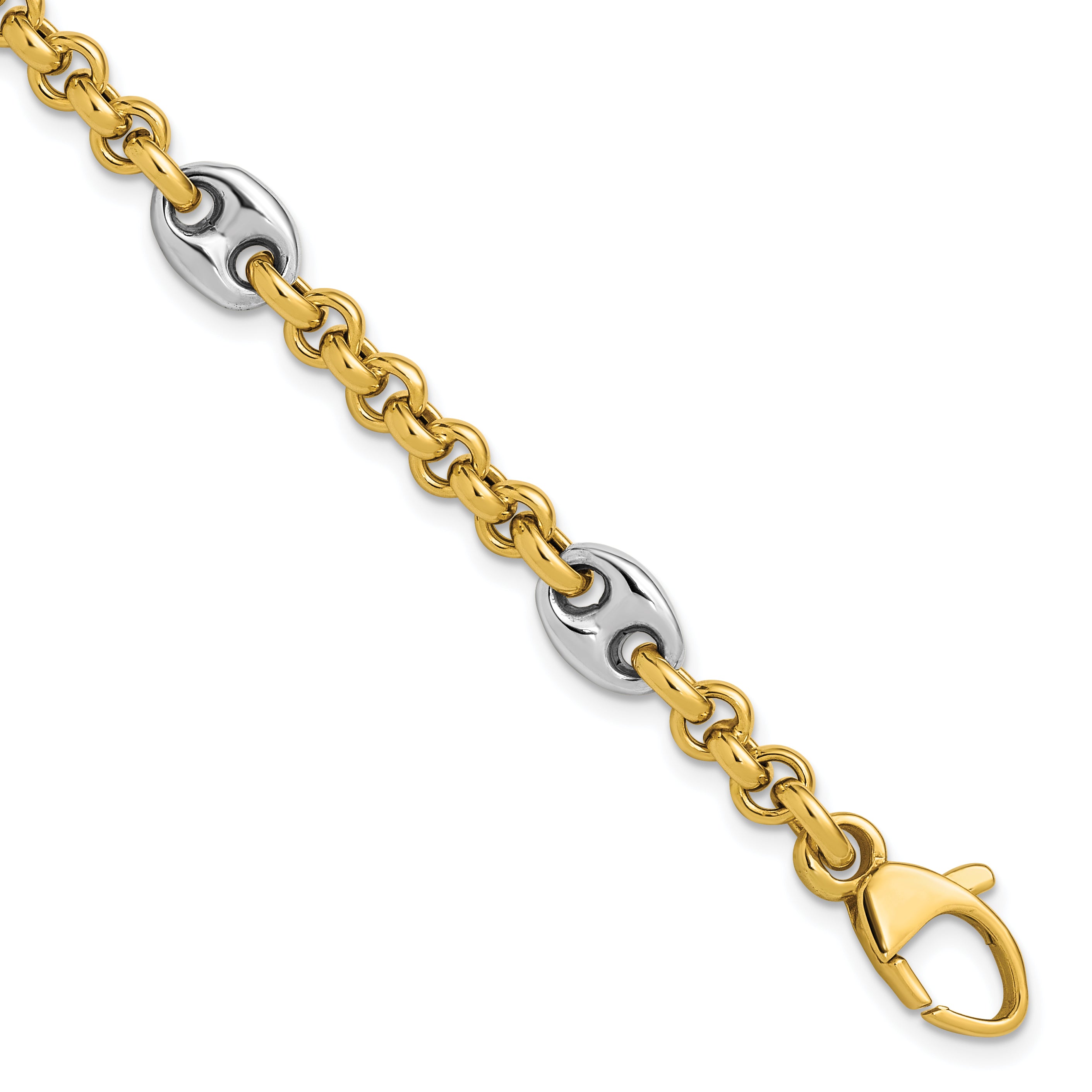 14K Two-tone Polished Fancy Puffed Mariner Link Bracelet Main image