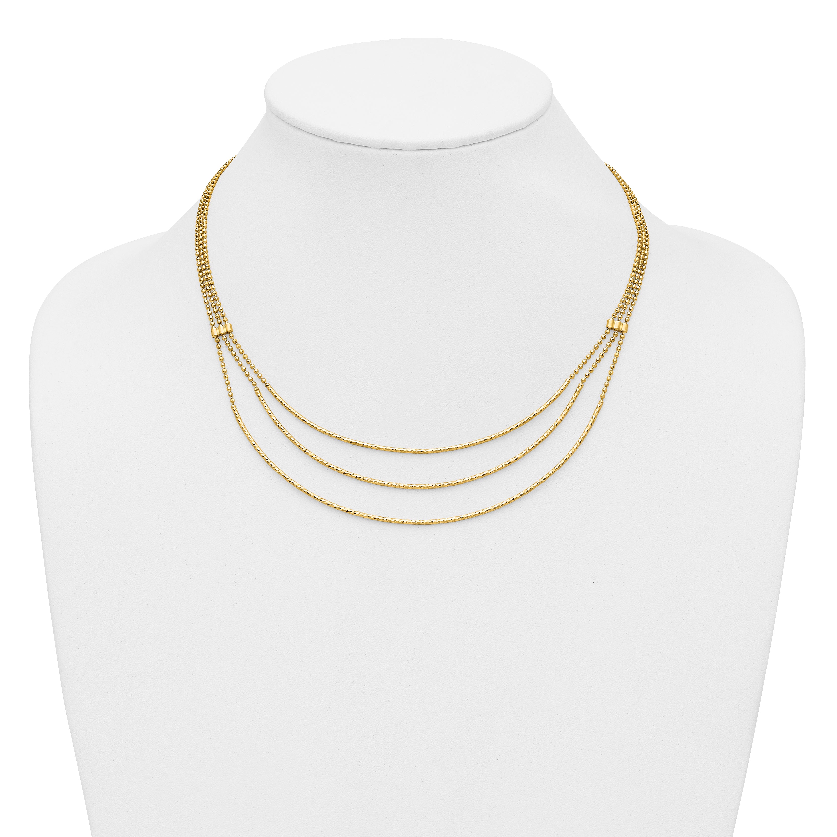 14K Polished and Diamond-cut 3-strand Bar Necklace