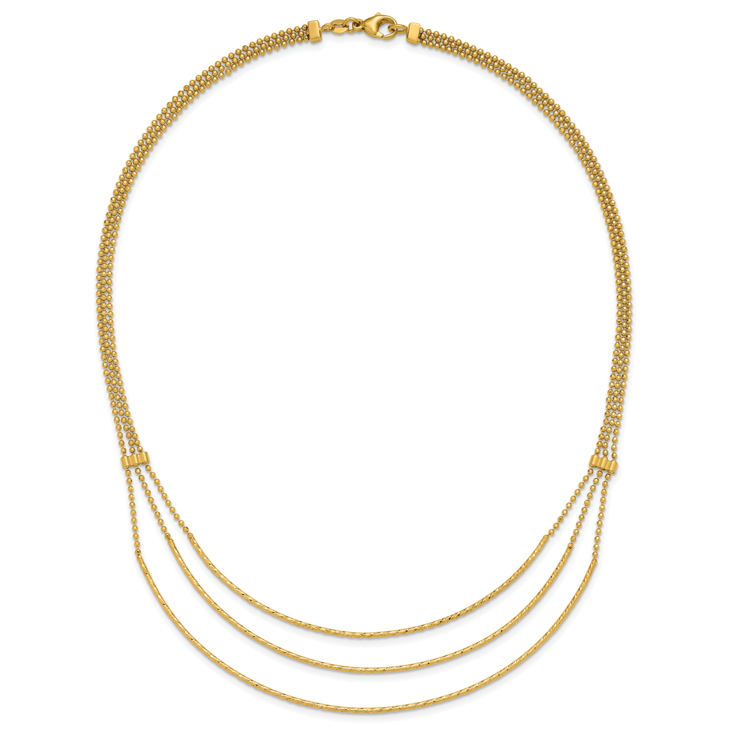14K Polished and Diamond-cut 3-strand Bar Necklace