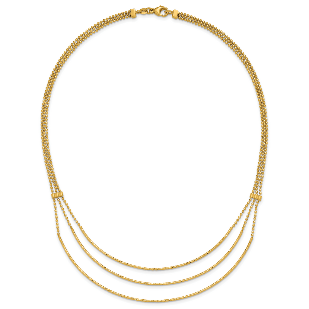 14K Polished and Diamond-cut 3-strand Bar Necklace