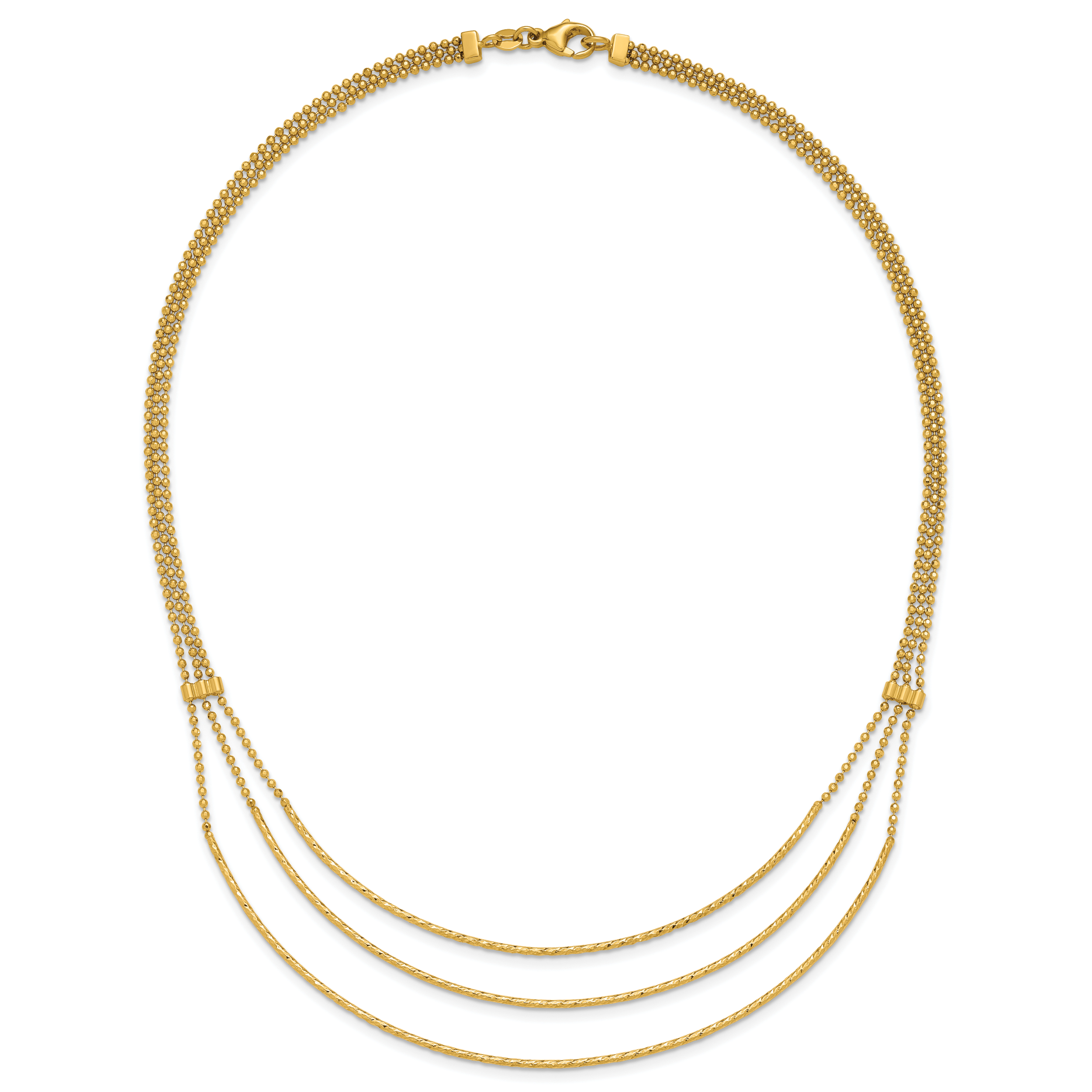 14K Polished and Diamond-cut 3-strand Bar Necklace