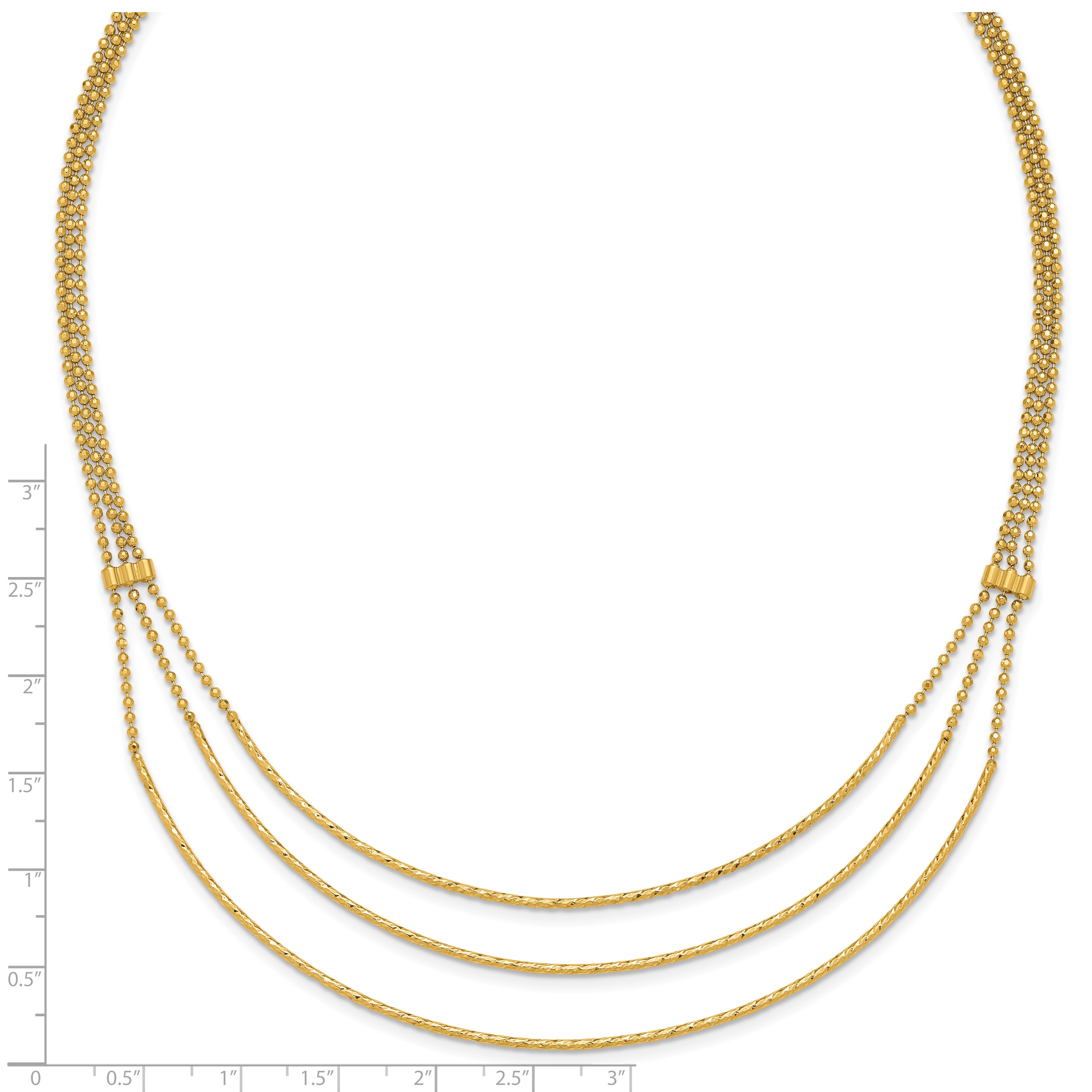 14K Polished and Diamond-cut 3-strand Bar Necklace