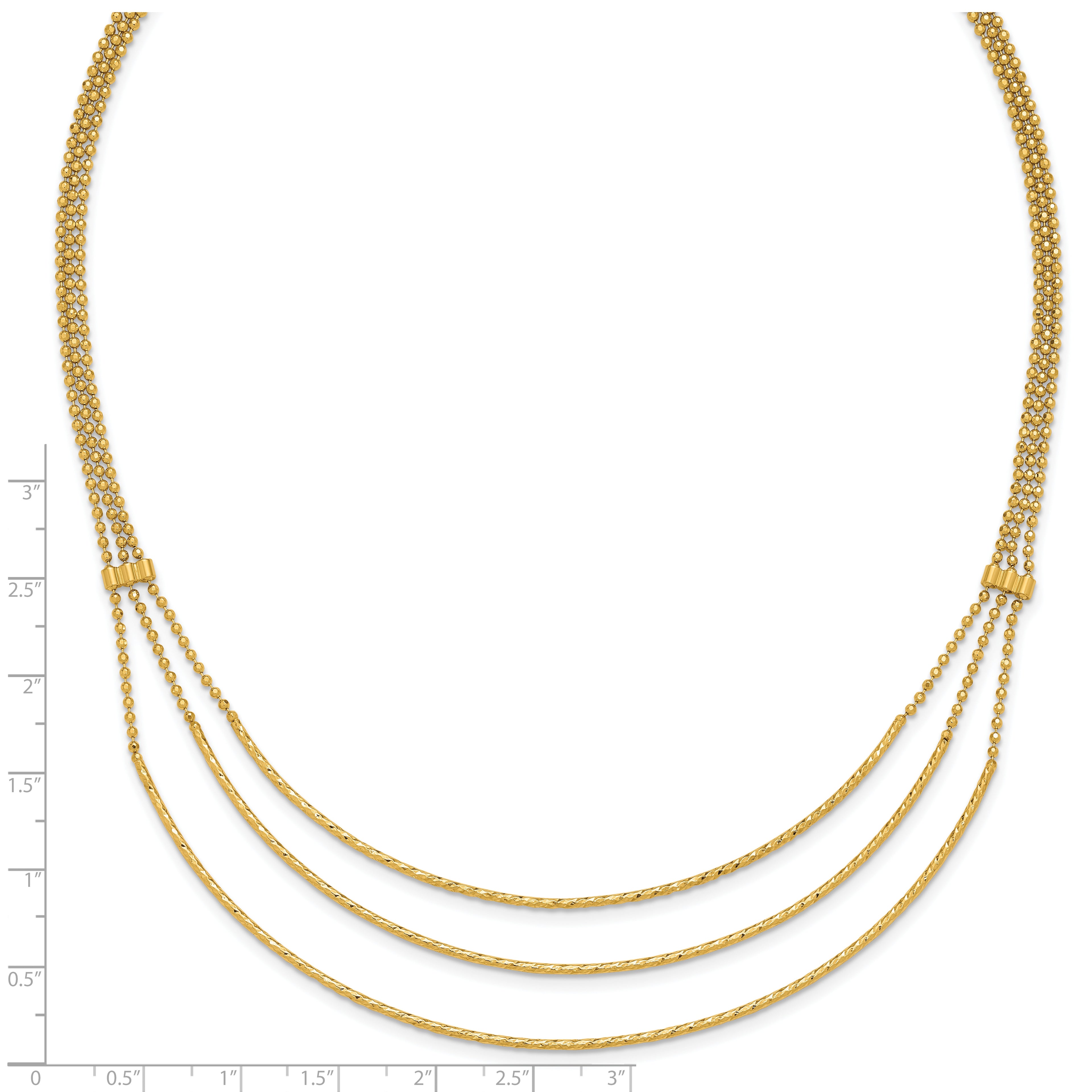 14K Polished and Diamond-cut 3-strand Bar Necklace
