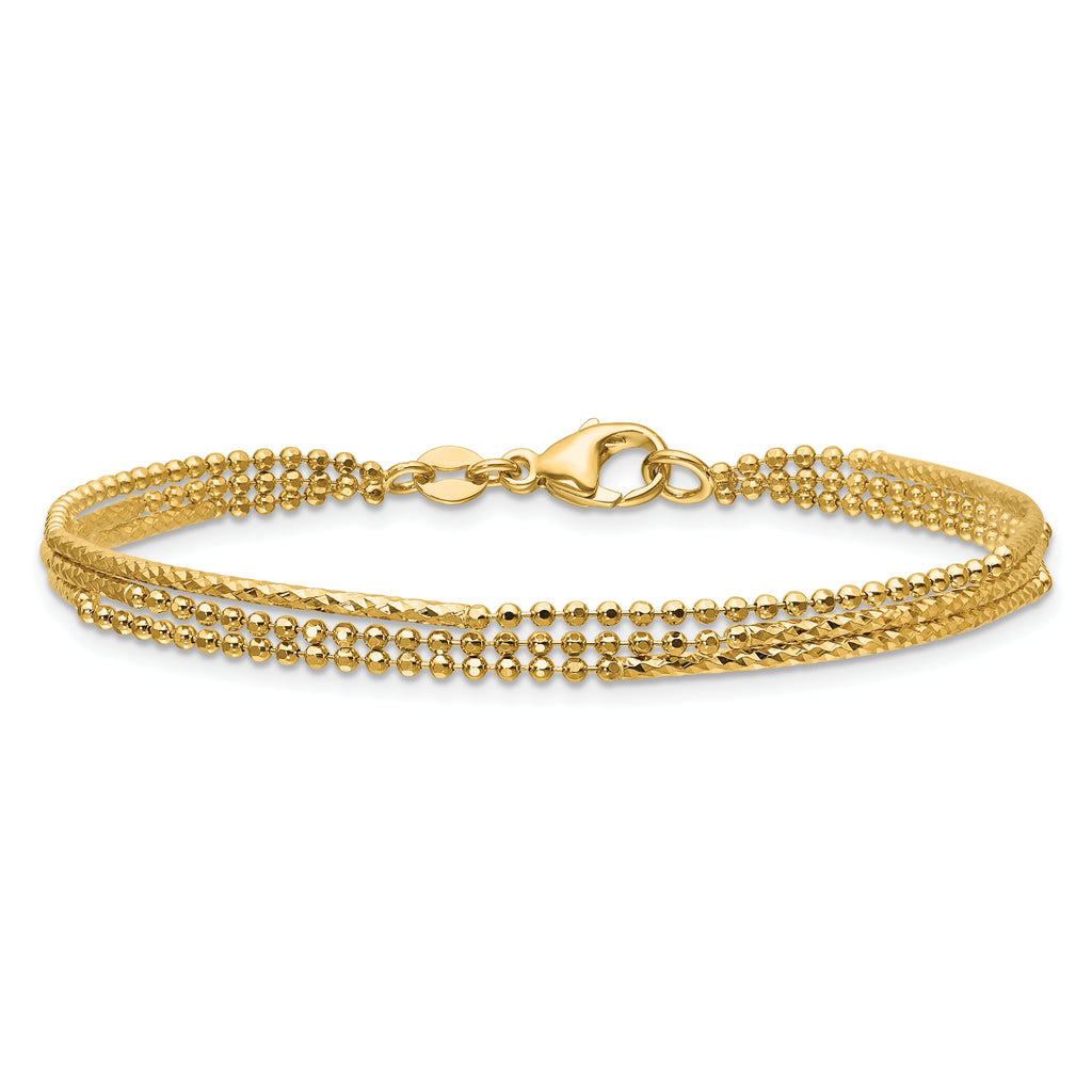 14K Polished and Diamond-cut 3-strand Bar Bracelet