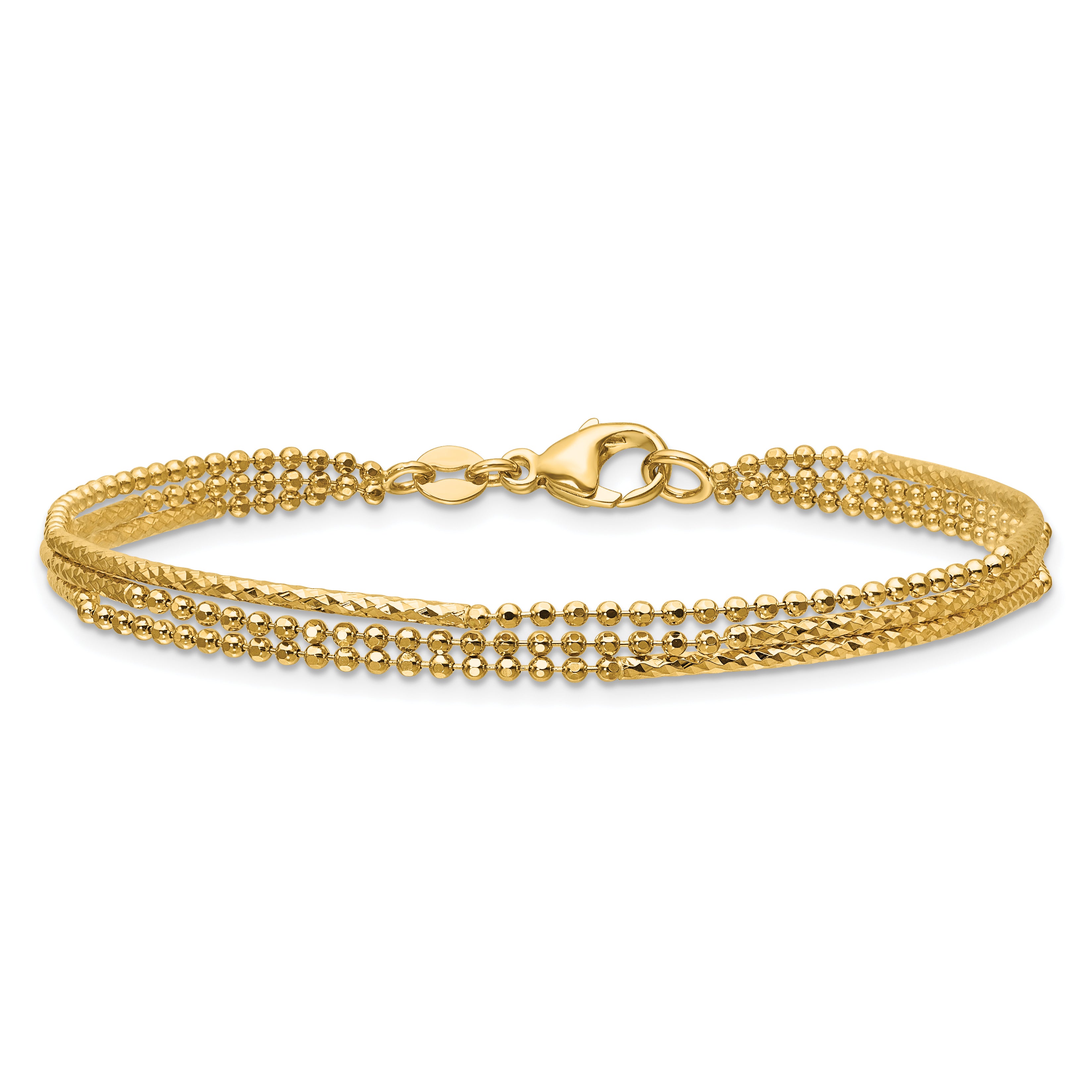 14K Polished and Diamond-cut 3-strand Bar Bracelet