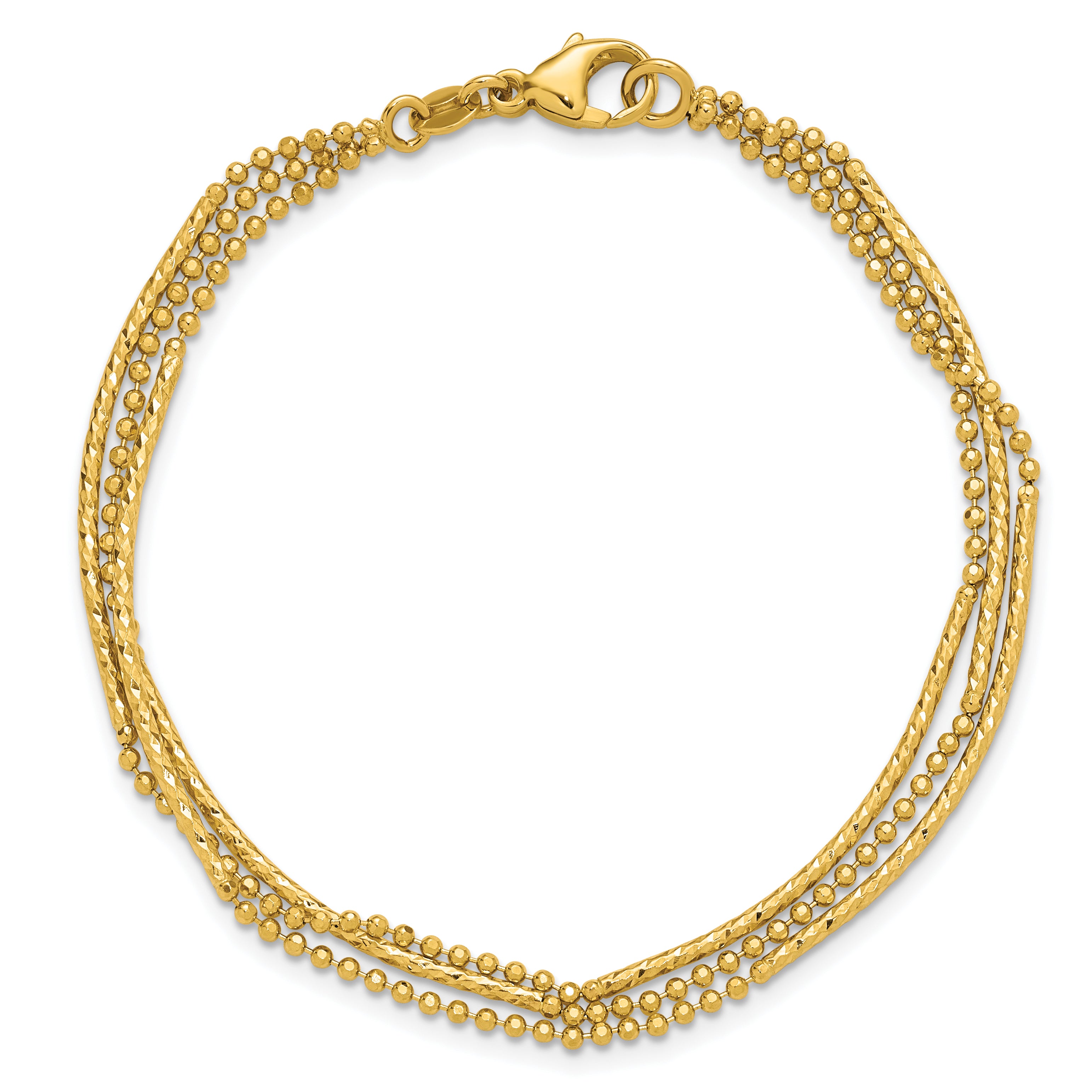 14K Polished and Diamond-cut 3-strand Bar Bracelet