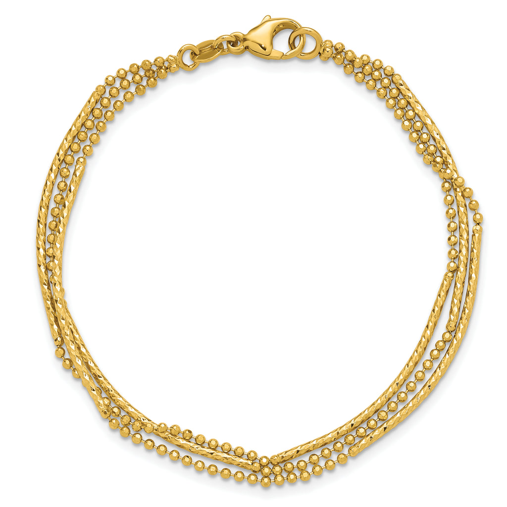 14K Polished and Diamond-cut 3-strand Bar Bracelet