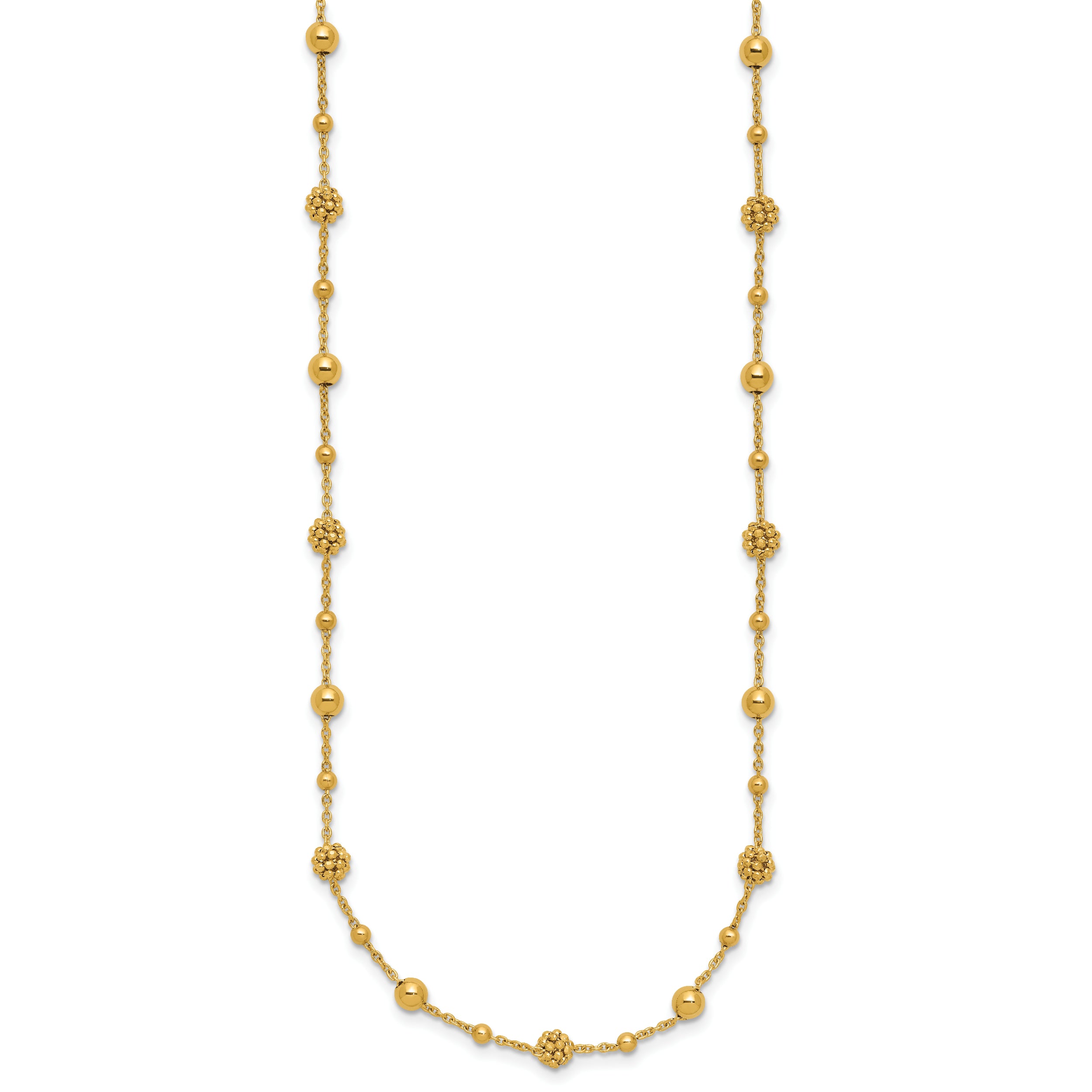 14K Polished Dia-cut Beaded w/ 2in ext. Necklace