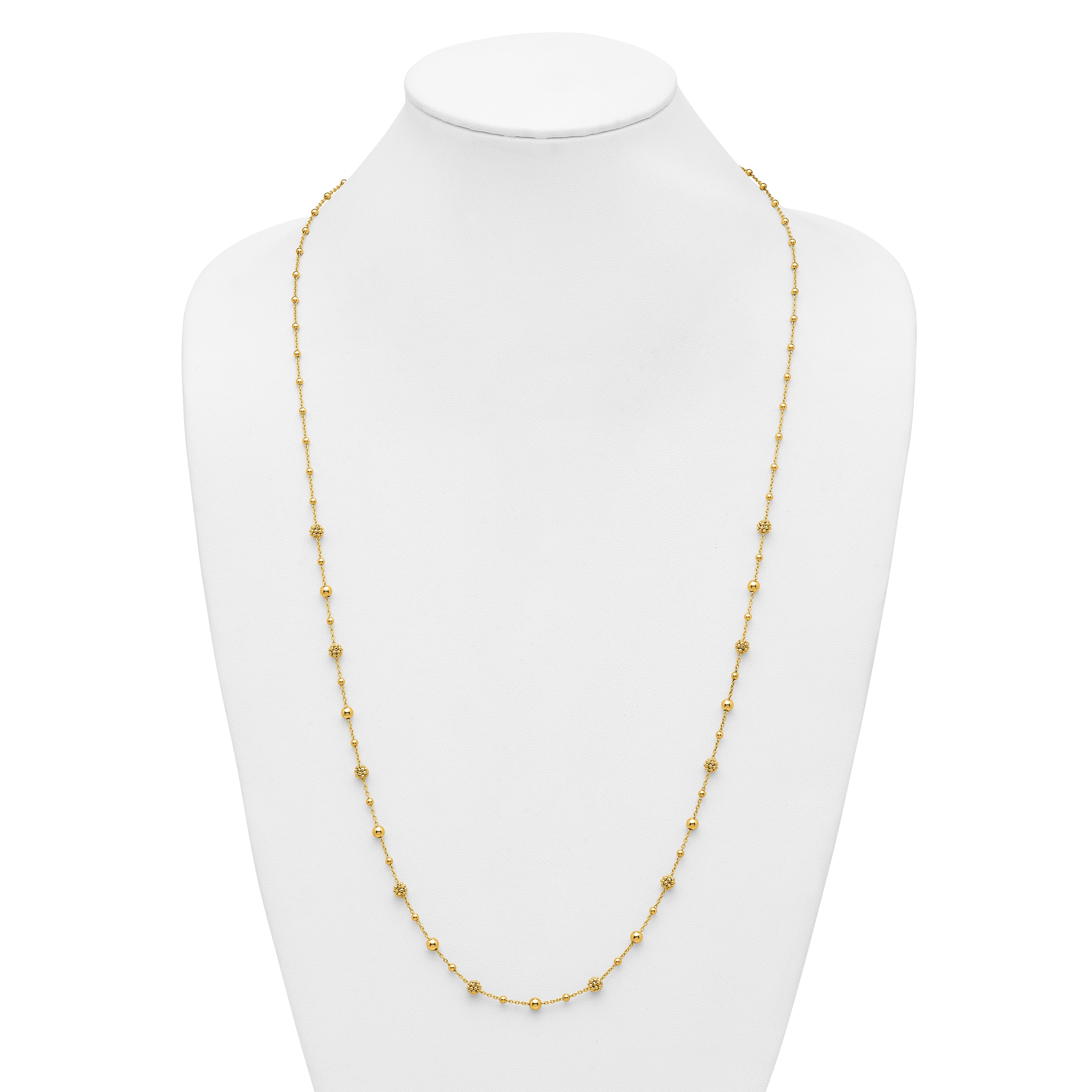 14K Polished Dia-cut Beaded w/ 2in ext. Necklace