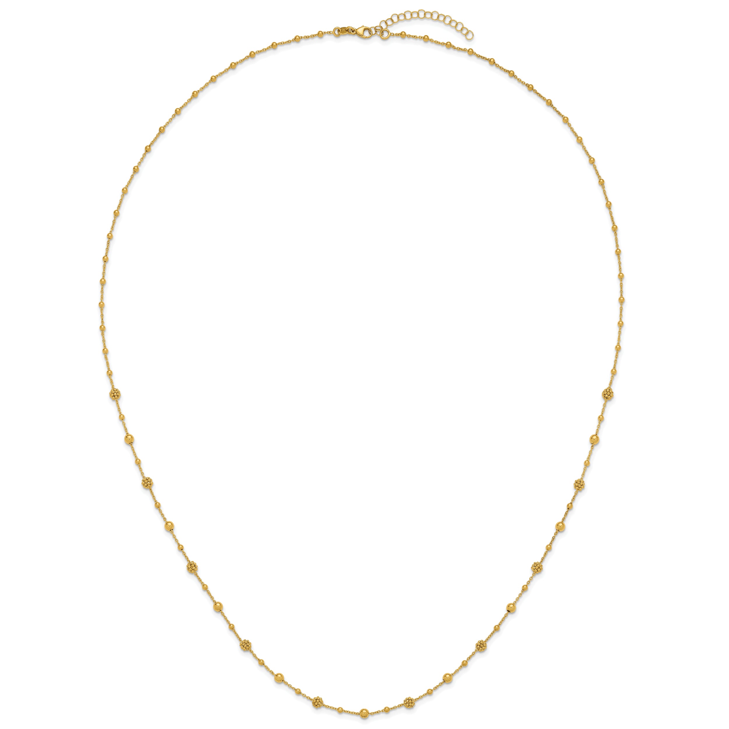 14K Polished Dia-cut Beaded w/ 2in ext. Necklace