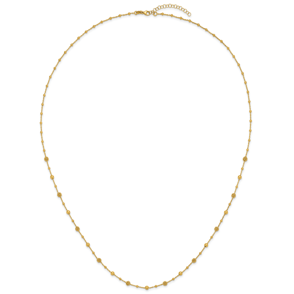 14K Polished Dia-cut Beaded w/ 2in ext. Necklace
