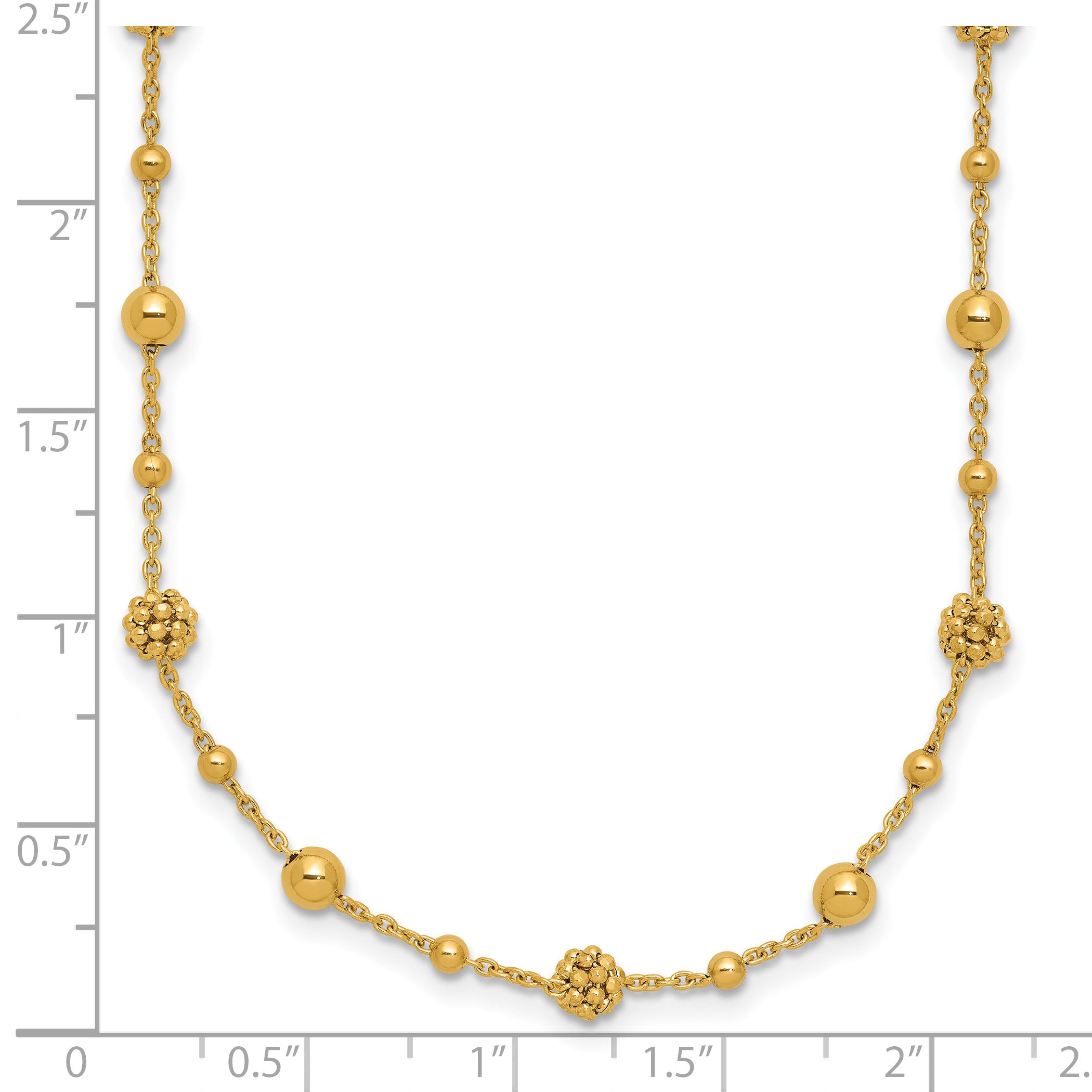 14K Polished Dia-cut Beaded w/ 2in ext. Necklace