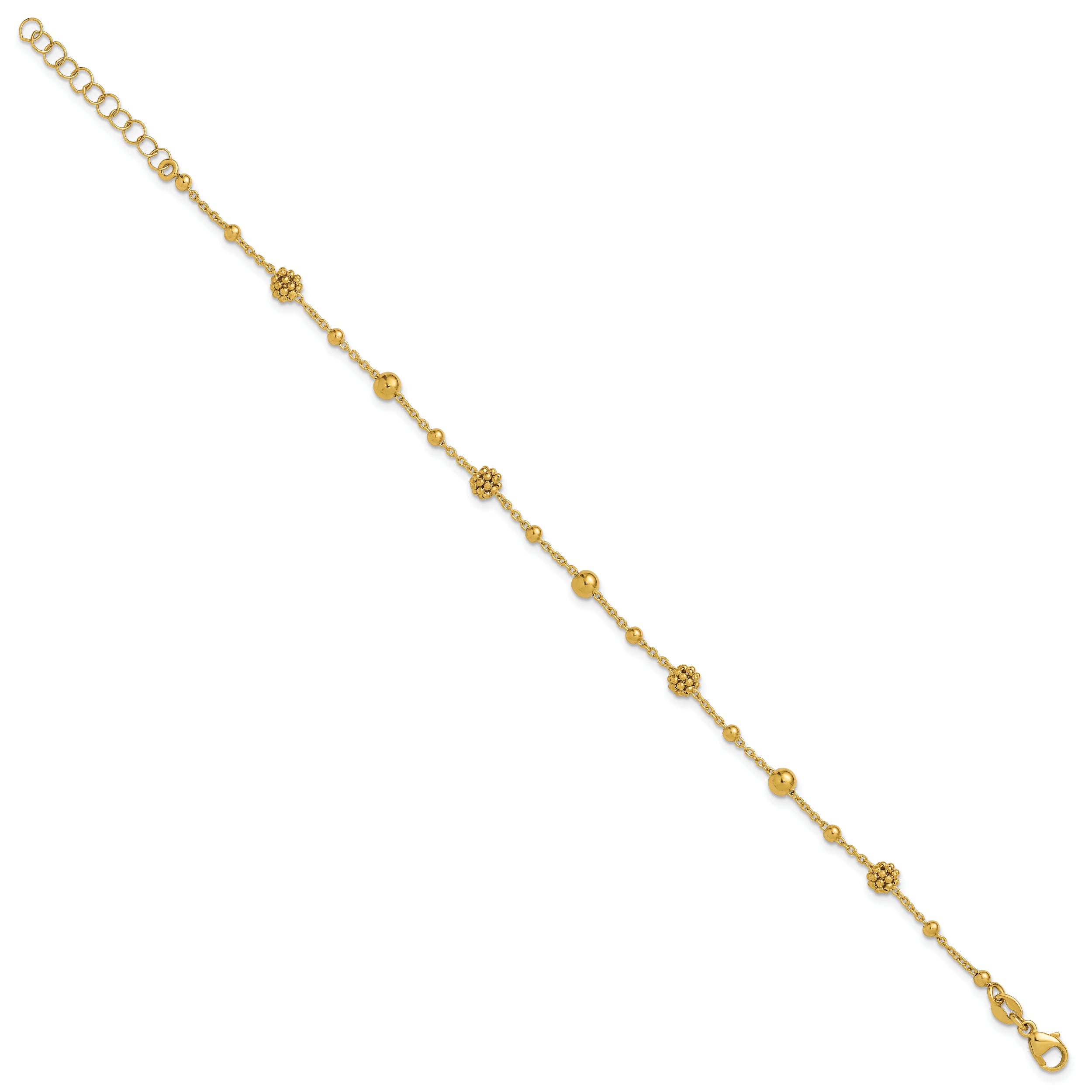 14K Polished Dia-cut Beaded w/ 1in ext. Bracelet