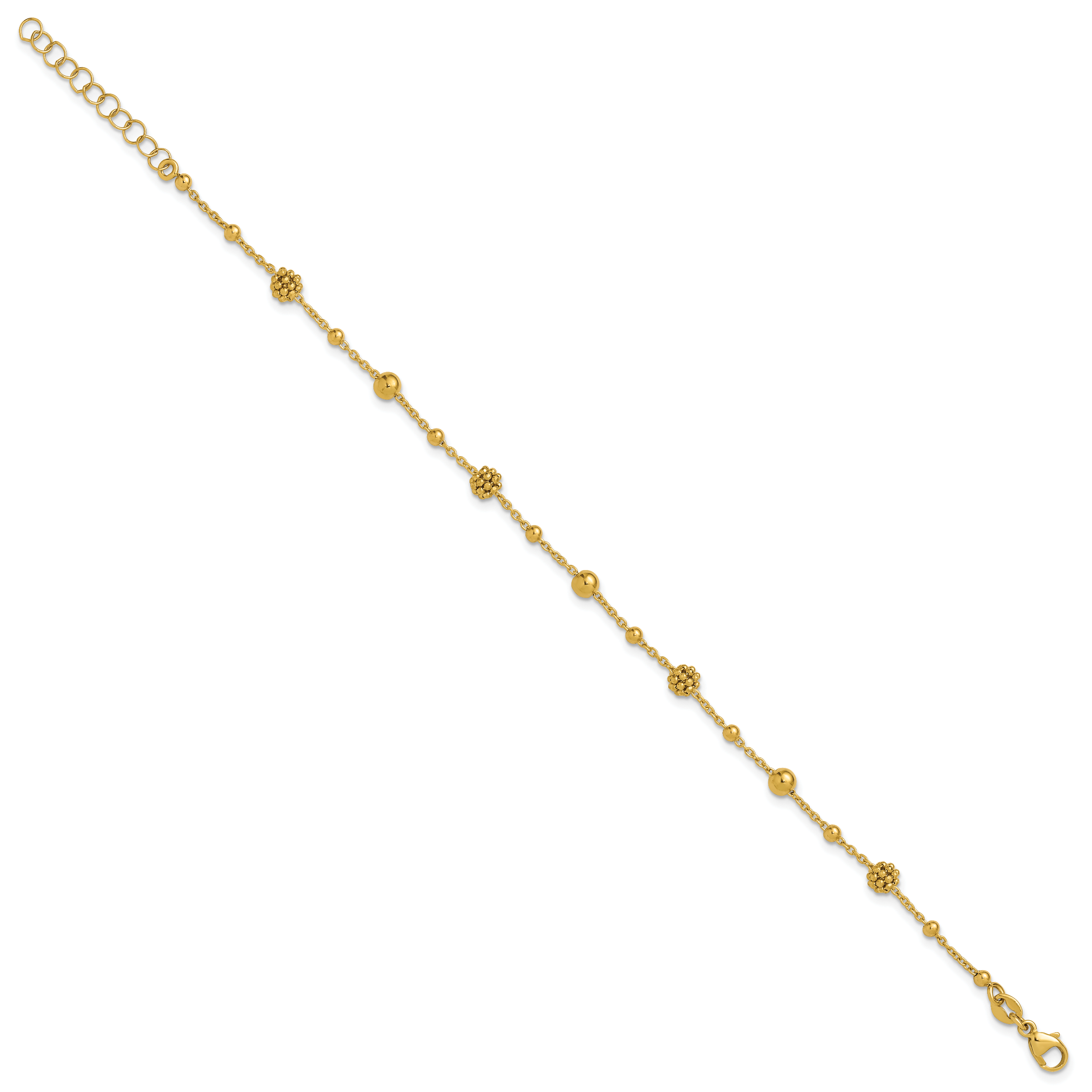 14K Polished Dia-cut Beaded w/ 1in ext. Bracelet Secondary image