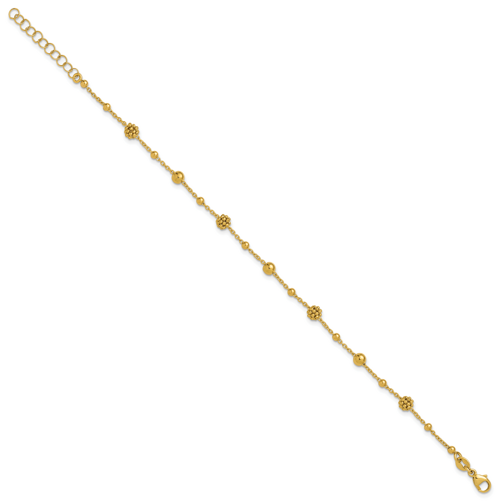 14K Polished Dia-cut Beaded w/ 1in ext. Bracelet
