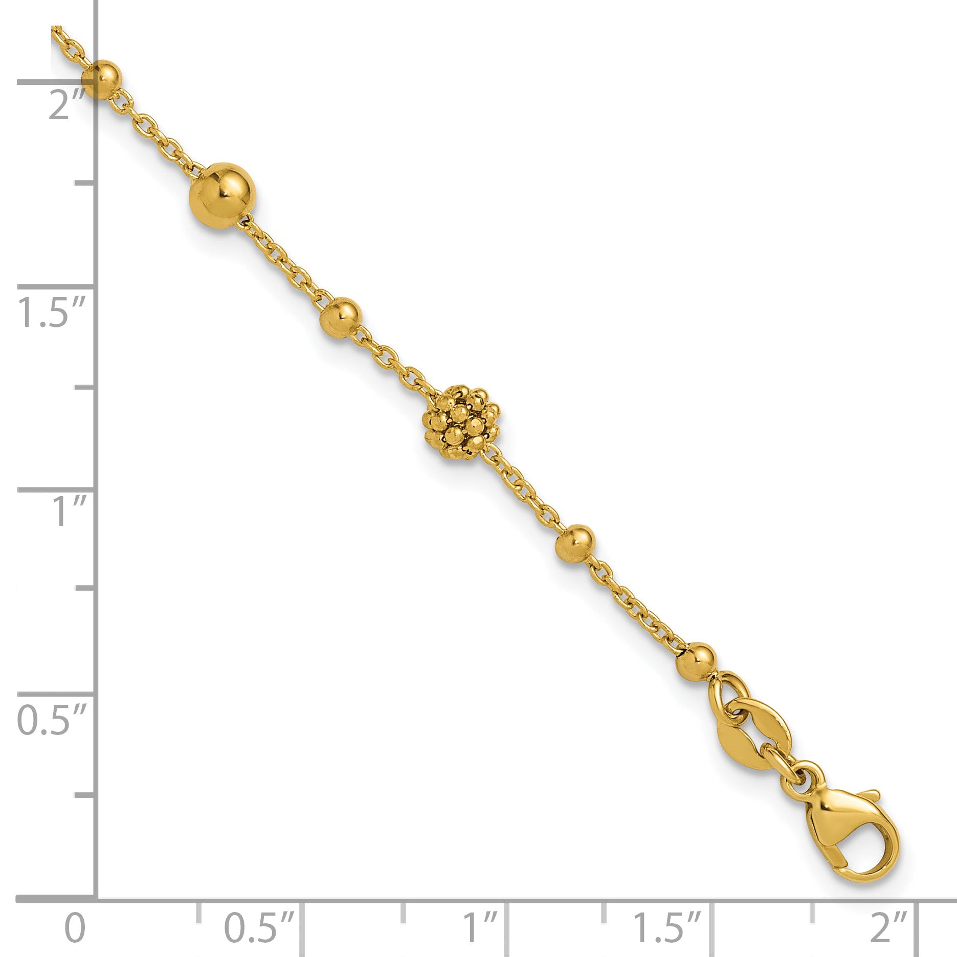 14K Polished Dia-cut Beaded w/ 1in ext. Bracelet