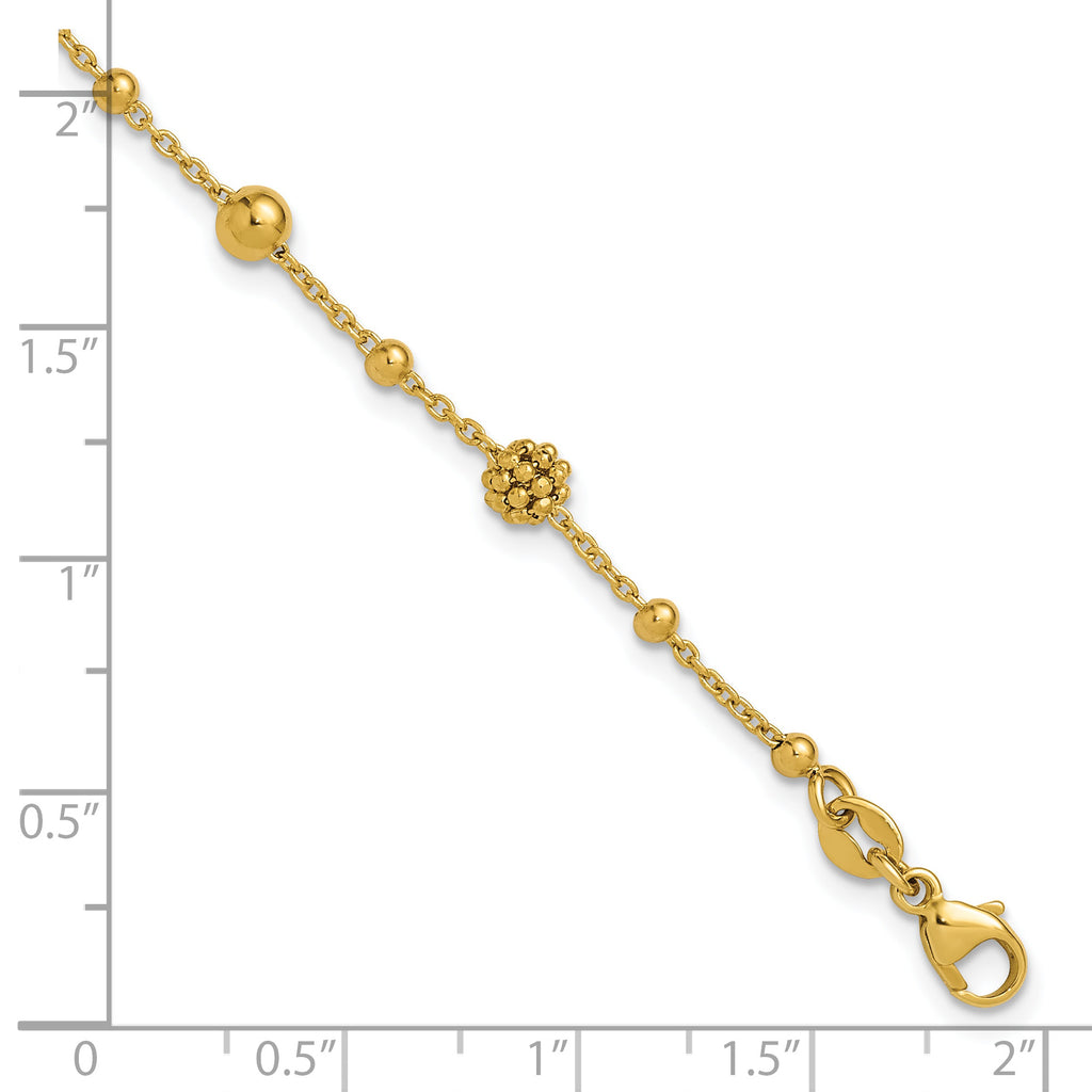 14K Polished Dia-cut Beaded w/ 1in ext. Bracelet
