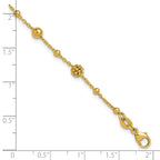 14K Polished Dia-cut Beaded w/ 1in ext. Bracelet