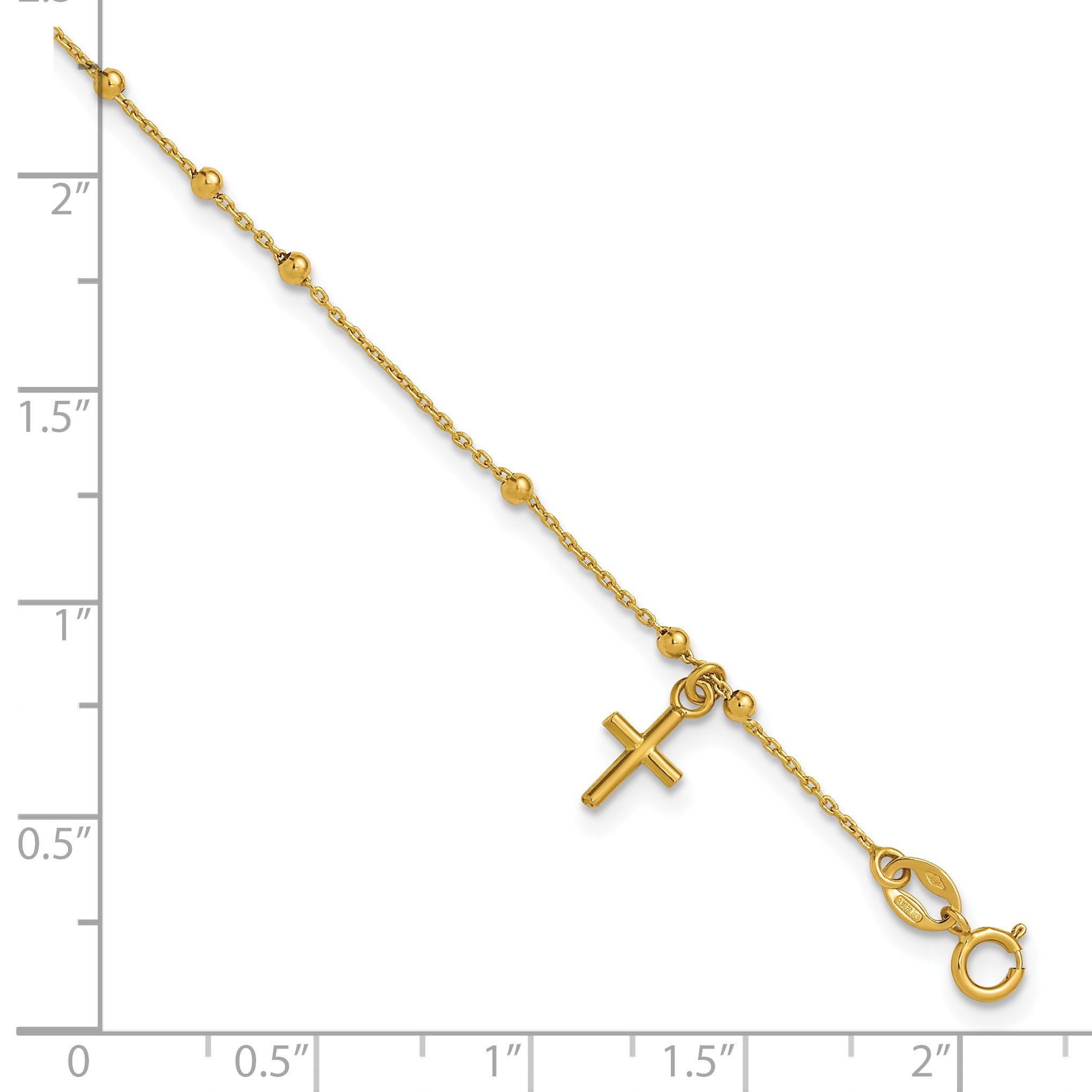 14K Polished Beaded Cross w/.5in ext. Rosary Bracelet