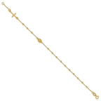 14K Polished Beaded Cross w/.5in ext. Rosary Bracelet