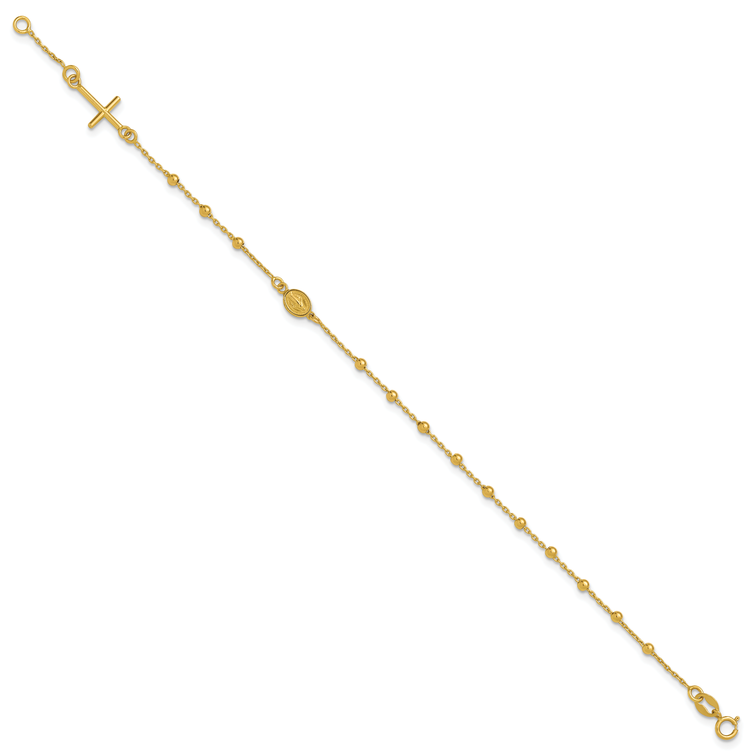 14K Polished Beaded Cross w/.5in ext. Rosary Bracelet Secondary image