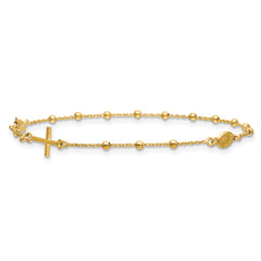 14K Polished Beaded Cross w/.5in ext. Rosary Bracelet