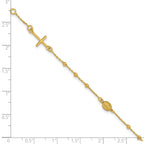 14K Polished Beaded Cross w/.5in ext. Rosary Bracelet