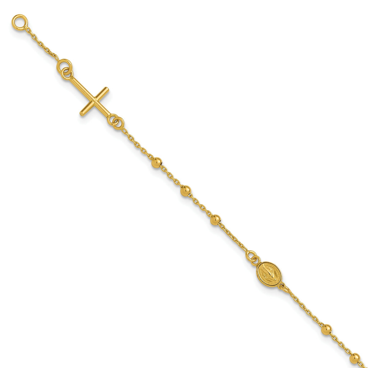 Placement Near Beaded Cross Rosary Bracelet in 14K Yellow Gold, 7 Inch - Sophia Jewelers Main image