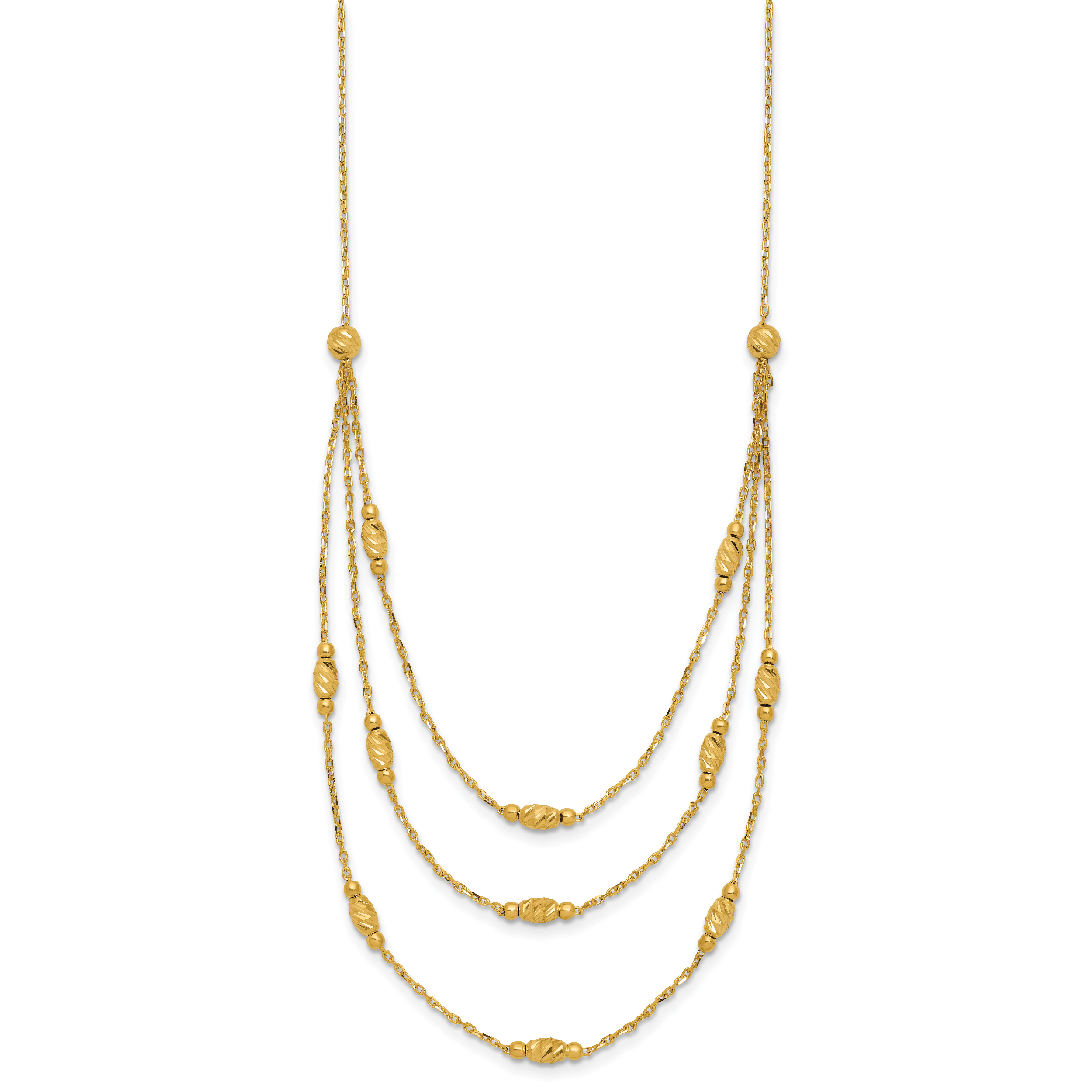 14K Polished and Dia-cut Layered Beaded w/2in ext. Necklace Secondary image