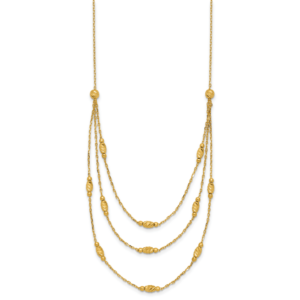 14K Polished and Dia-cut Layered Beaded w/2in ext. Necklace