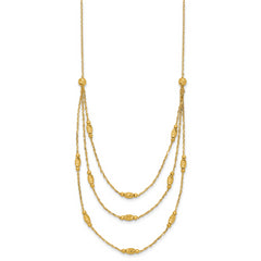 14K Polished and Dia-cut Layered Beaded w/2in ext. Necklace