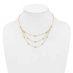 14K Polished and Dia-cut Layered Beaded w/2in ext. Necklace