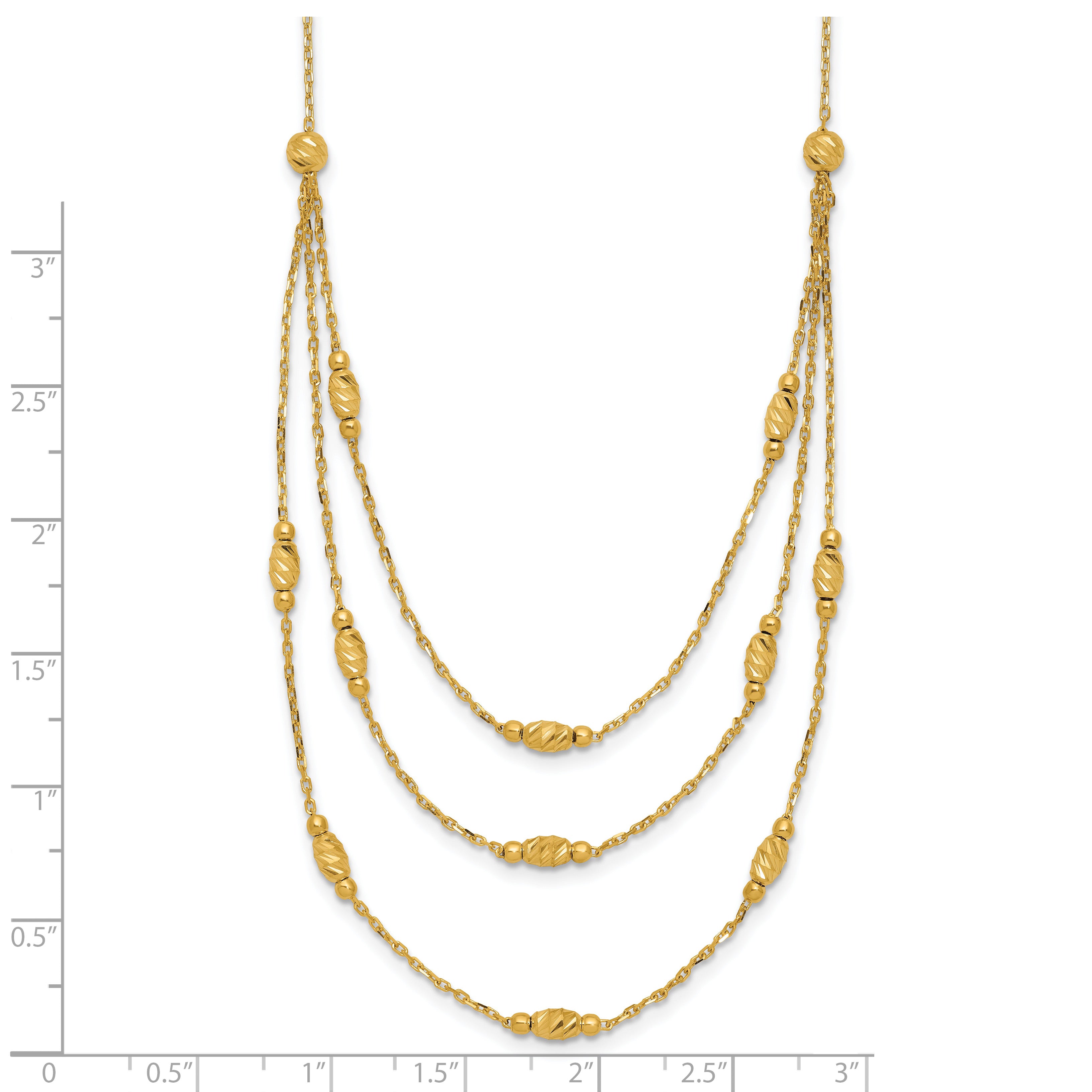 14K Polished and Dia-cut Layered Beaded w/2in ext. Necklace