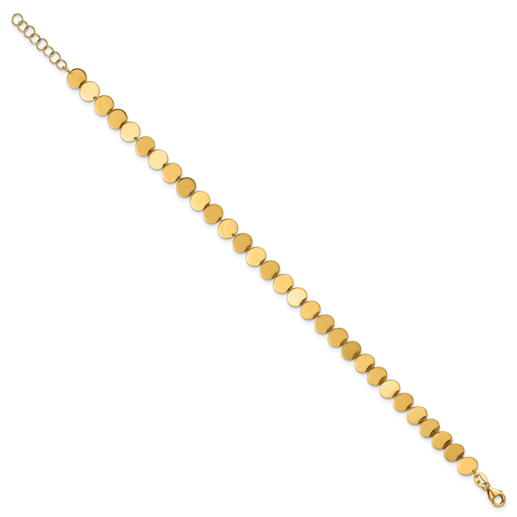 14K Polished Fancy Circle Disc w/1in ext. Bracelet