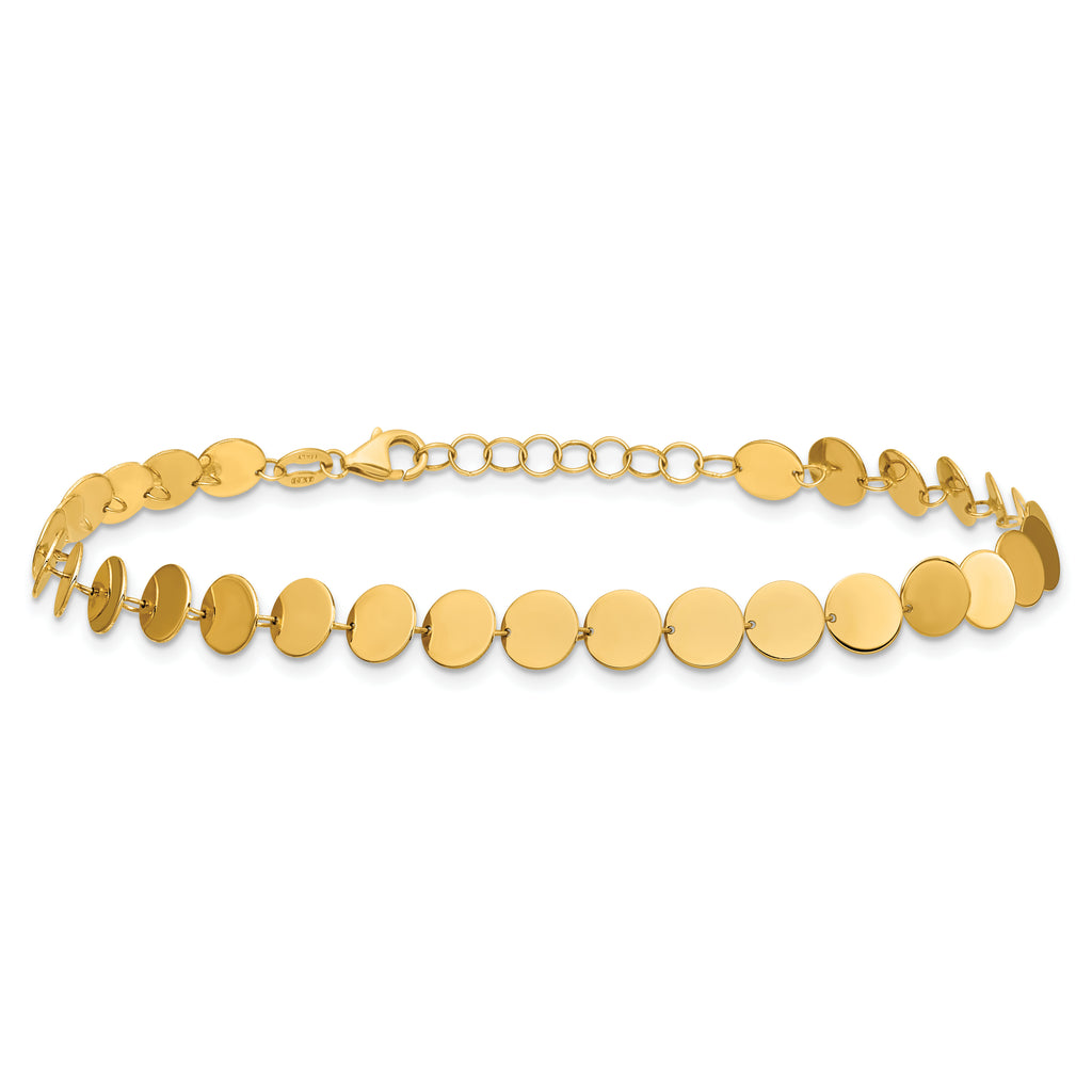 14K Polished Fancy Circle Disc w/1in ext. Bracelet