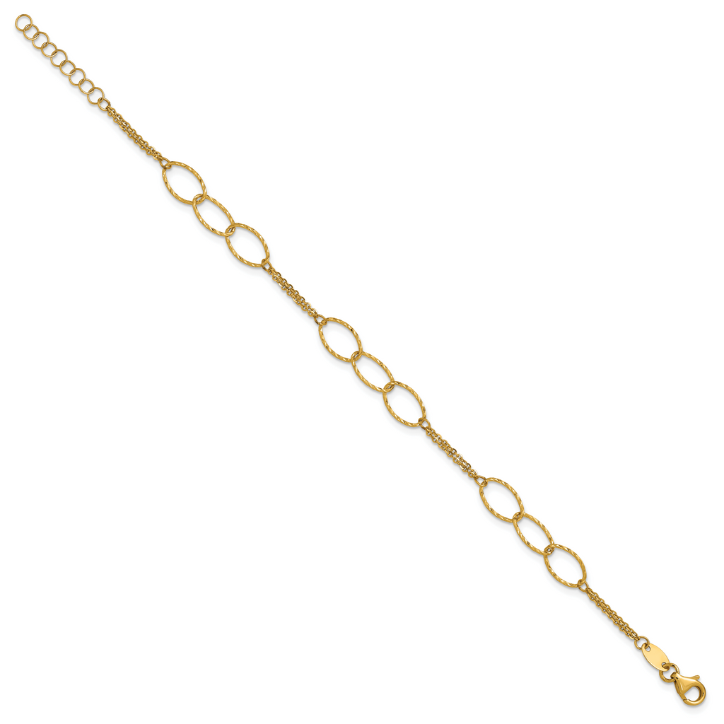 14K Polished Dia-cut  2-Strand Oval Links w/1in ext. Bracelet