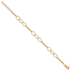 14K Polished Dia-cut  2-Strand Oval Links w/1in ext. Bracelet